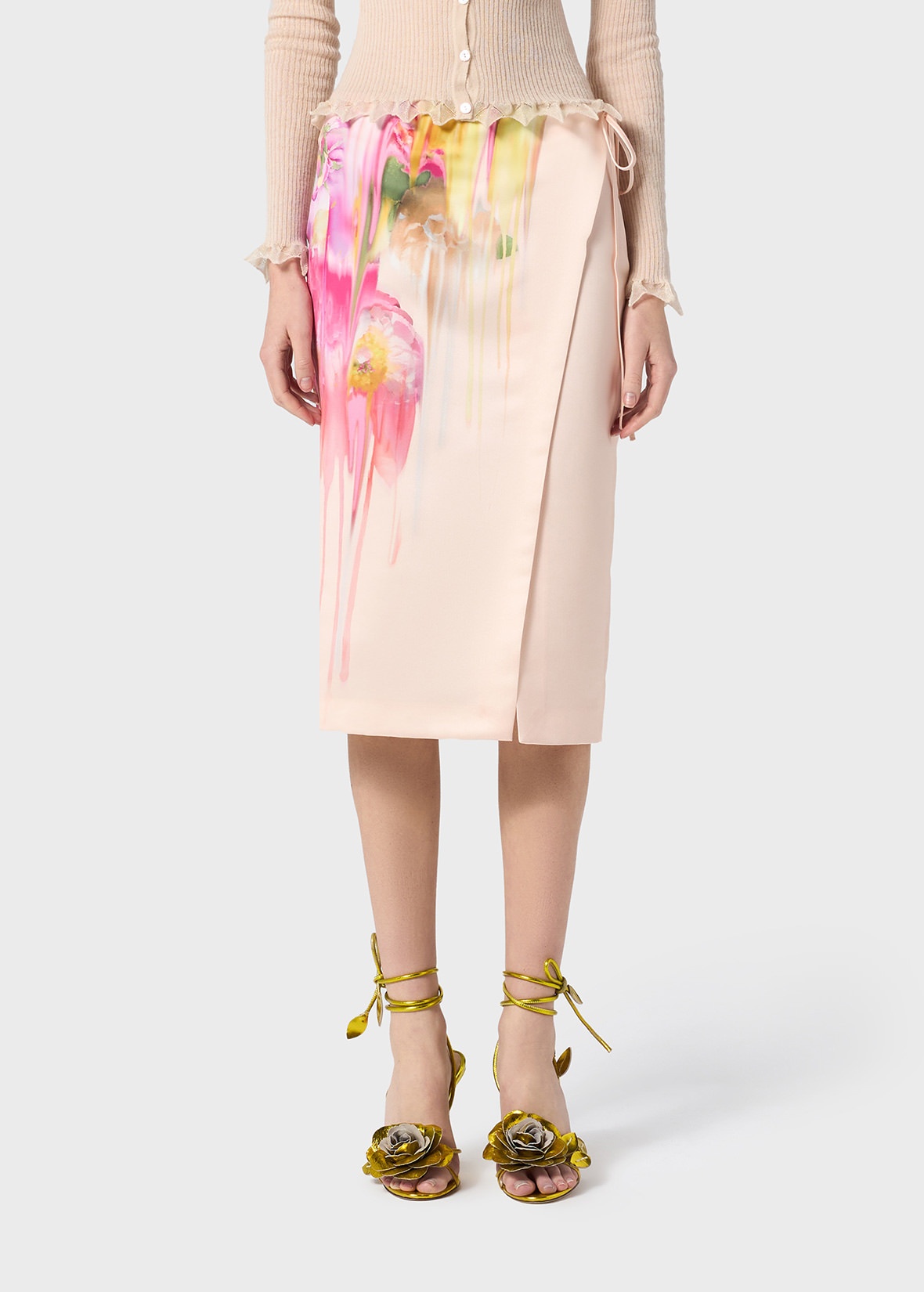 MIDI SKIRT IN DUCHESSE WITH LIQUID FLOWER PRINT - 3