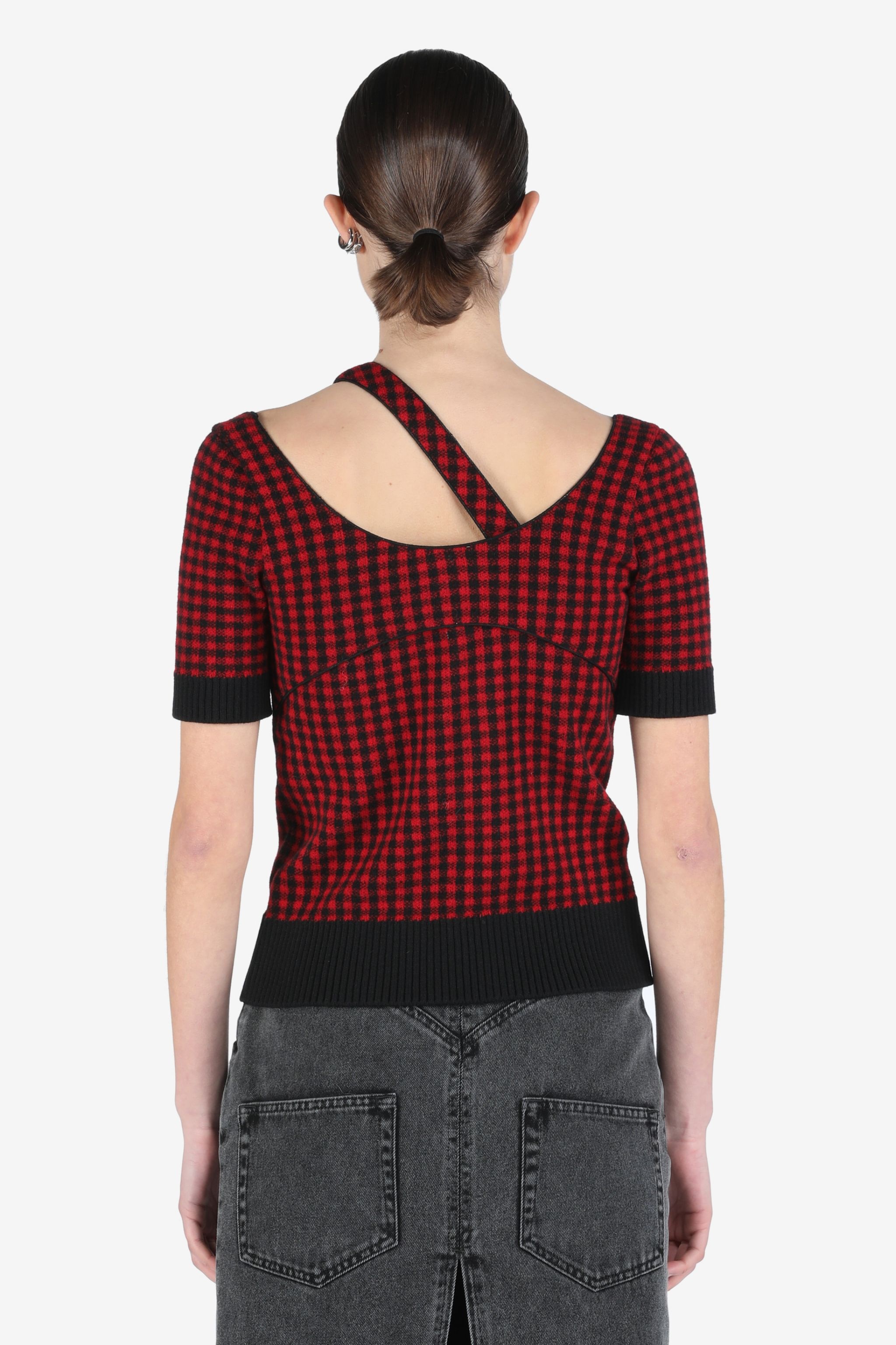 LAYERED CHECKED KNIT TOP - 2