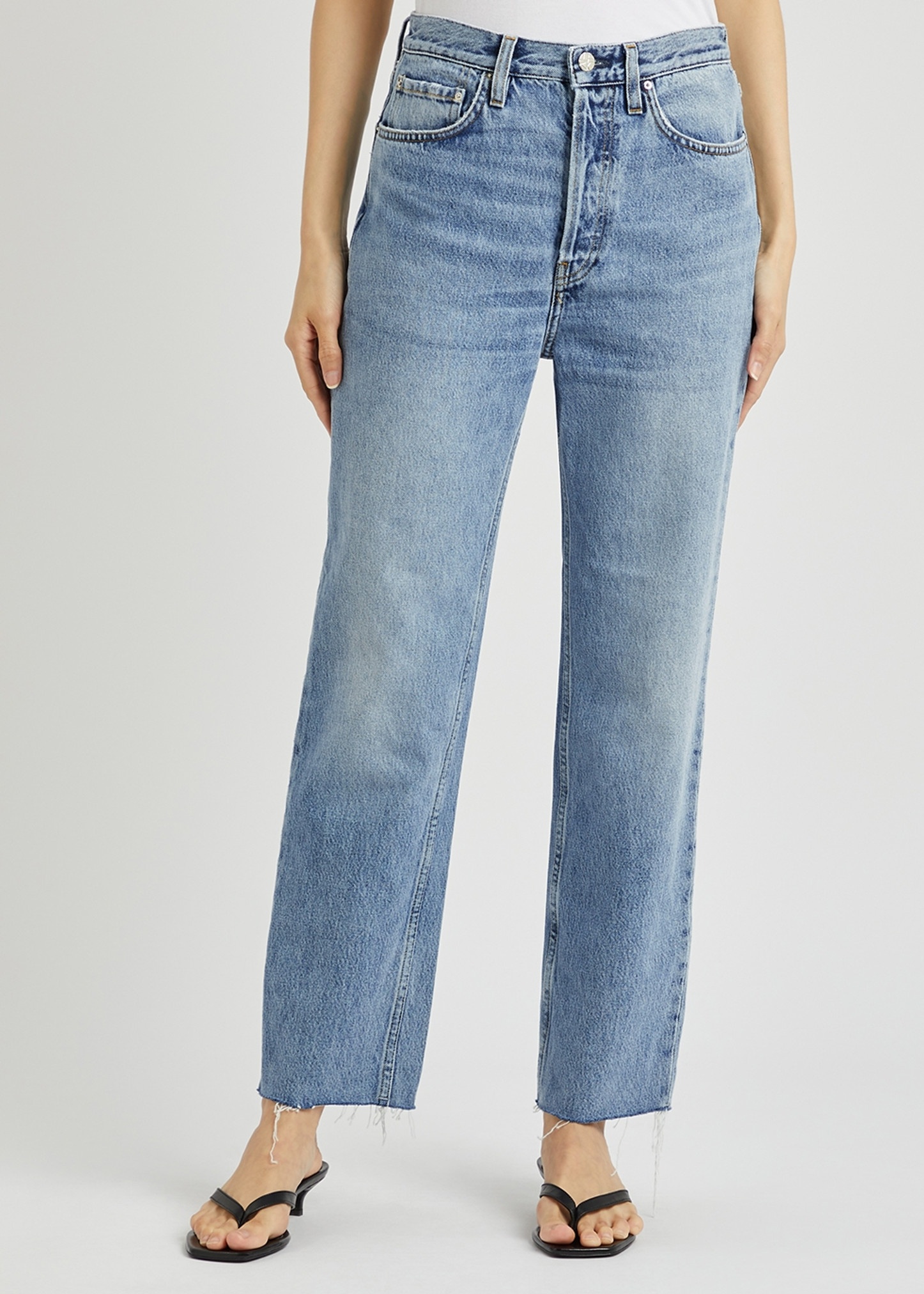 Blue cropped straight-leg jeans - 2