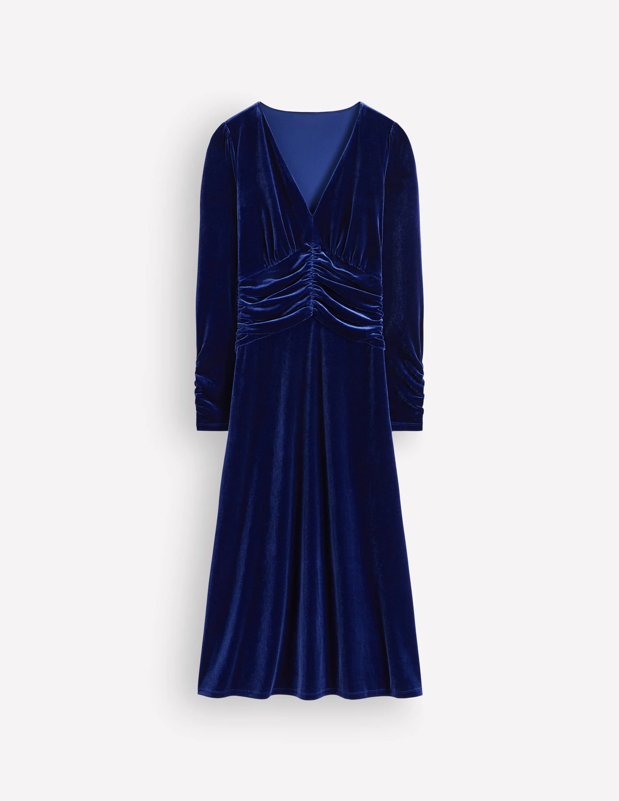 Mya Ruched Velvet Midi Dress-Sapphire Blue - 1