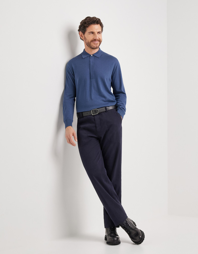 Canali CANALI NUVOLA SEAMLESS AIR FORCE BLUE EXTRA-FINE MERINO WOOL POLO SHIRT outlook