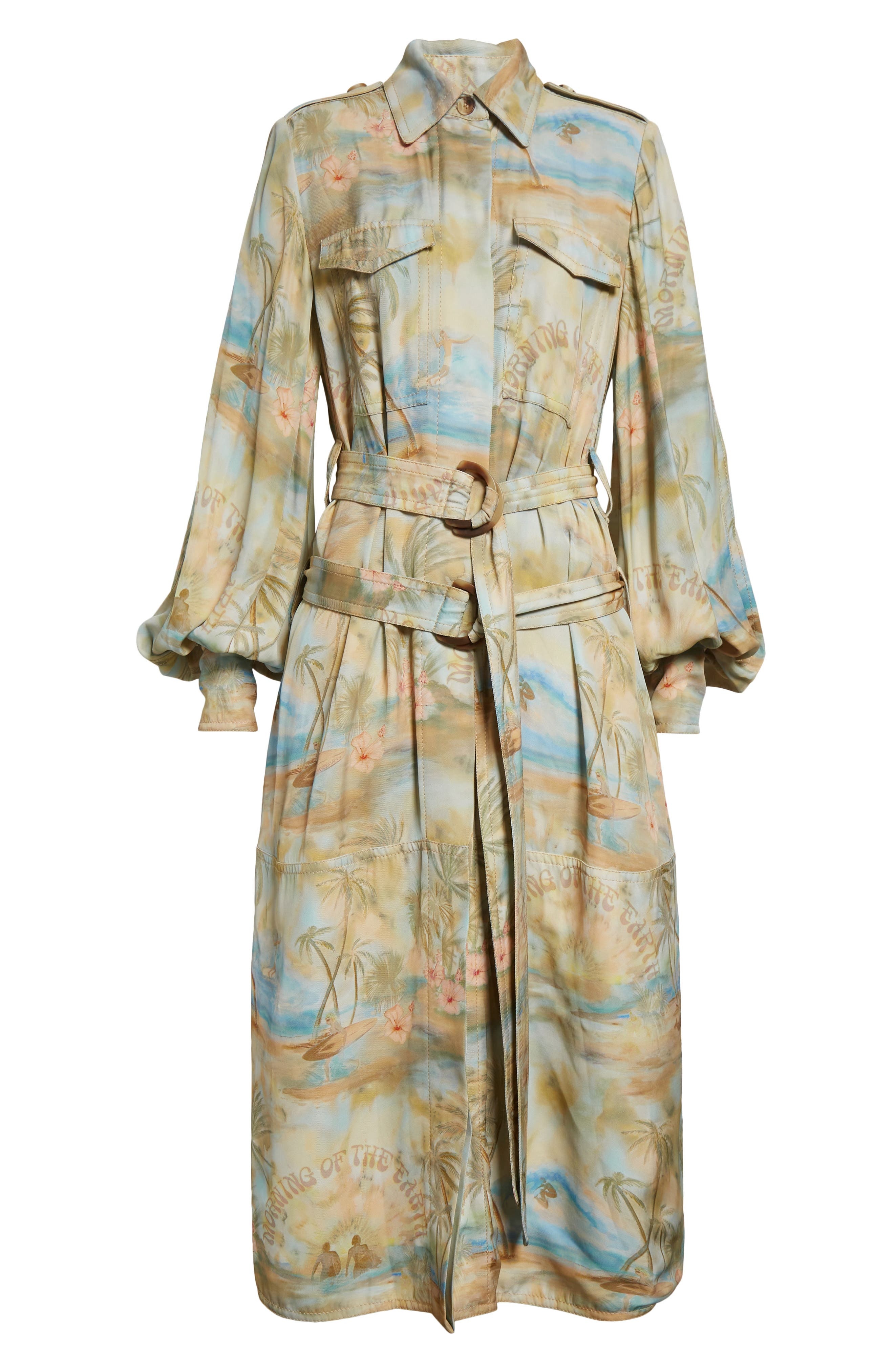 Zimmermann Tropical Print Long Sleeve Belted Cargo Shirtdress in Blue Morning at Nordstrom - 5