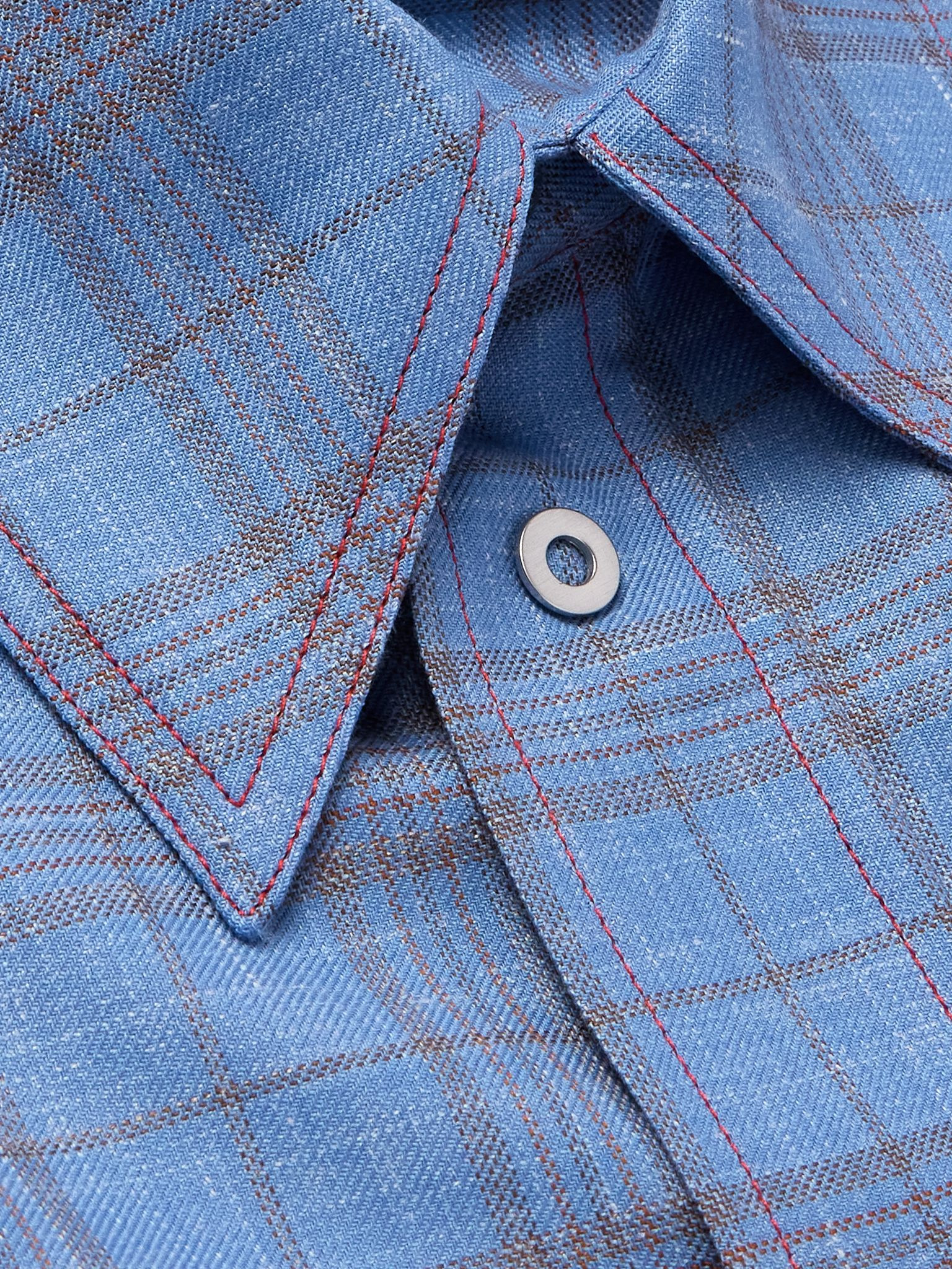 Checked Wool and Linen-Blend Shirt Blue - 5