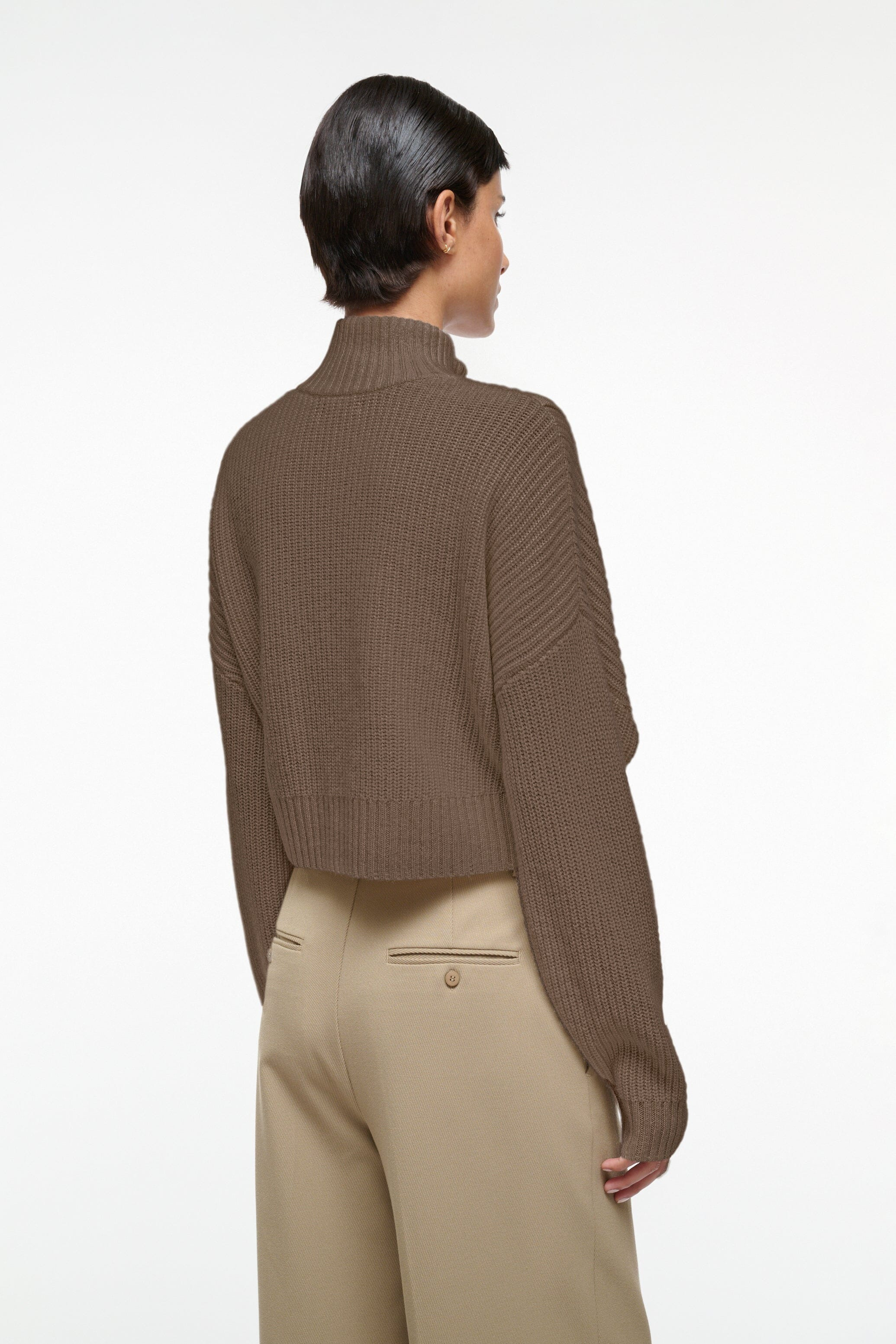 STAUD CASHMERE CROPPED HAMPTON SWEATER TRUFFLE - 4
