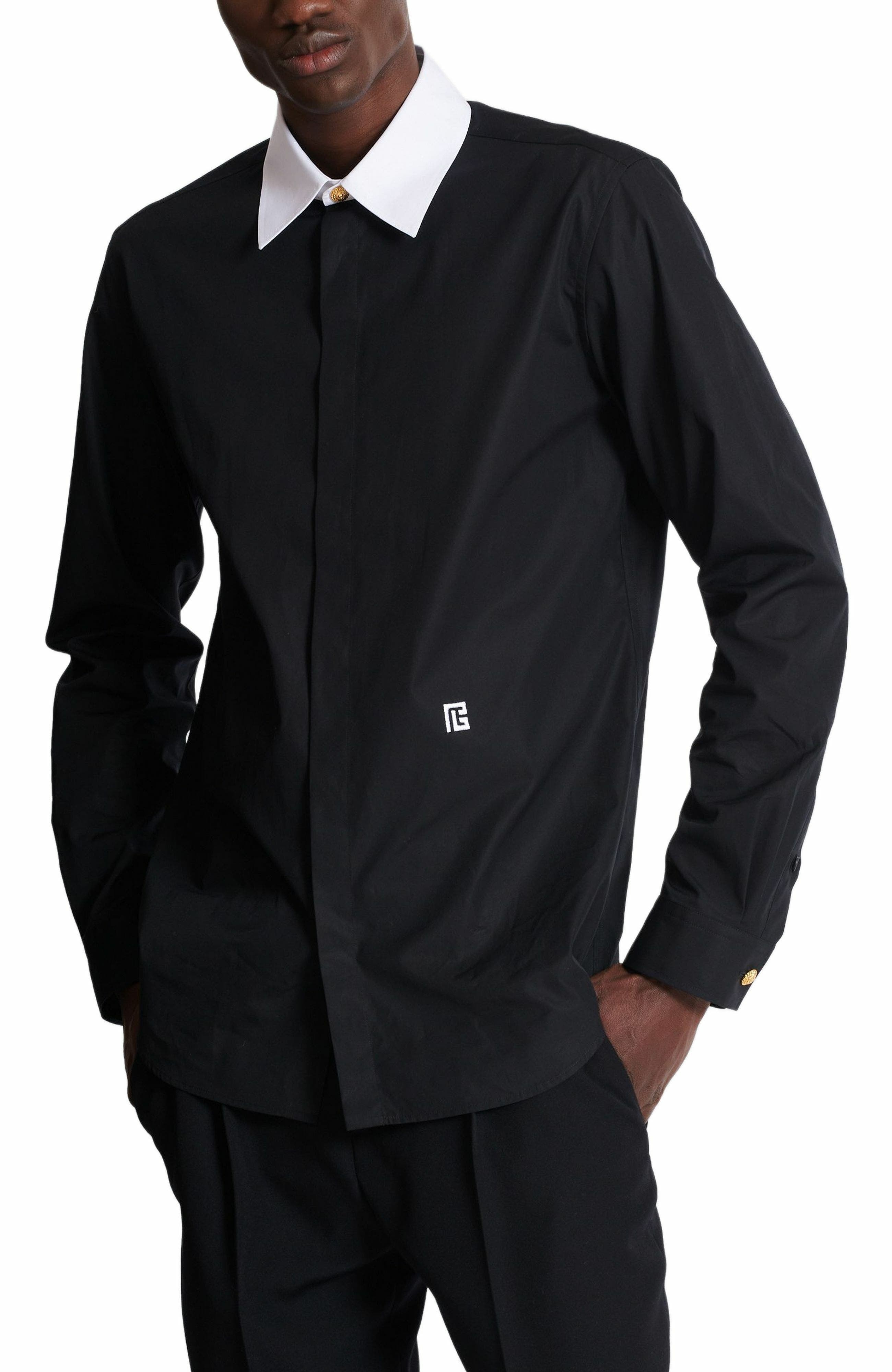 Balmain PB two-tone poplin shirt in Black at Nordstrom - 5