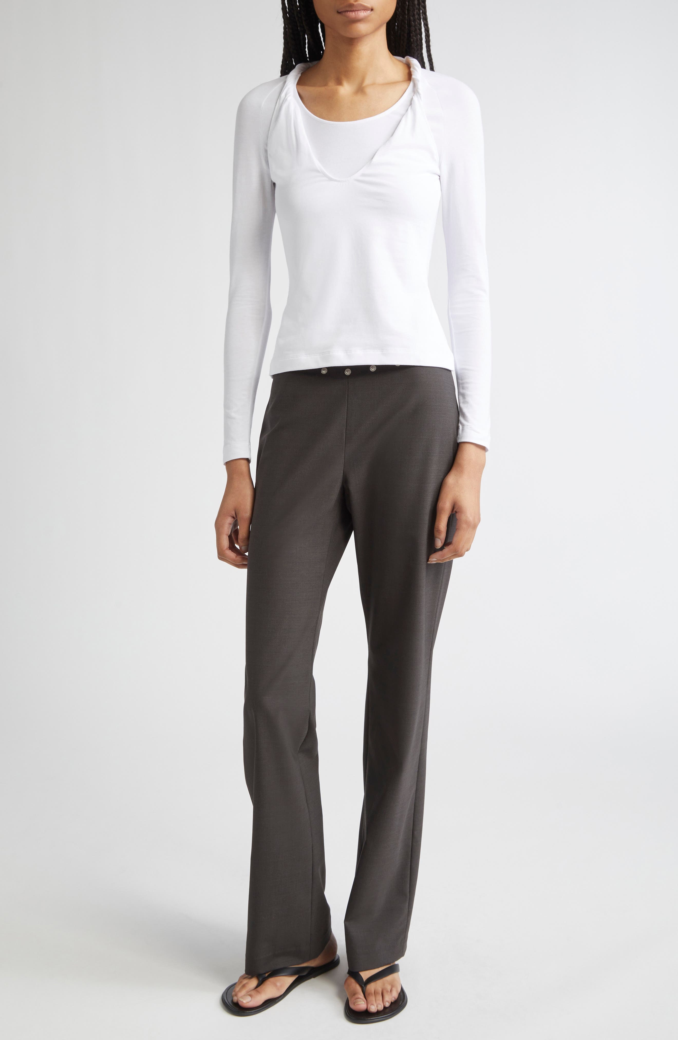 Paloma Wool Dain Snap Detail Bootcut Trousers in Brown at Nordstrom - 2