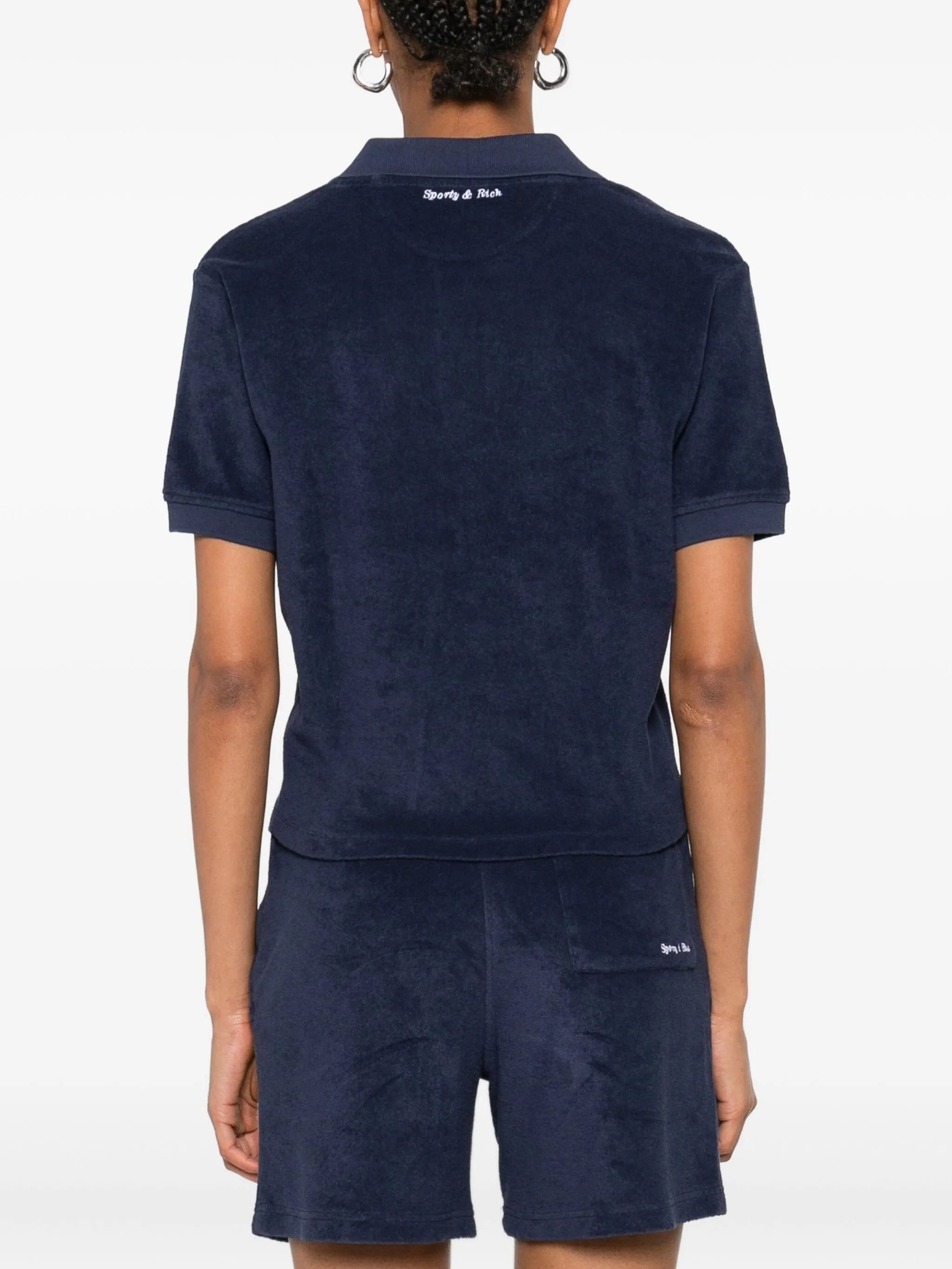 Sporty & Rich Embroidered Cotton Terry Polo Top - 4