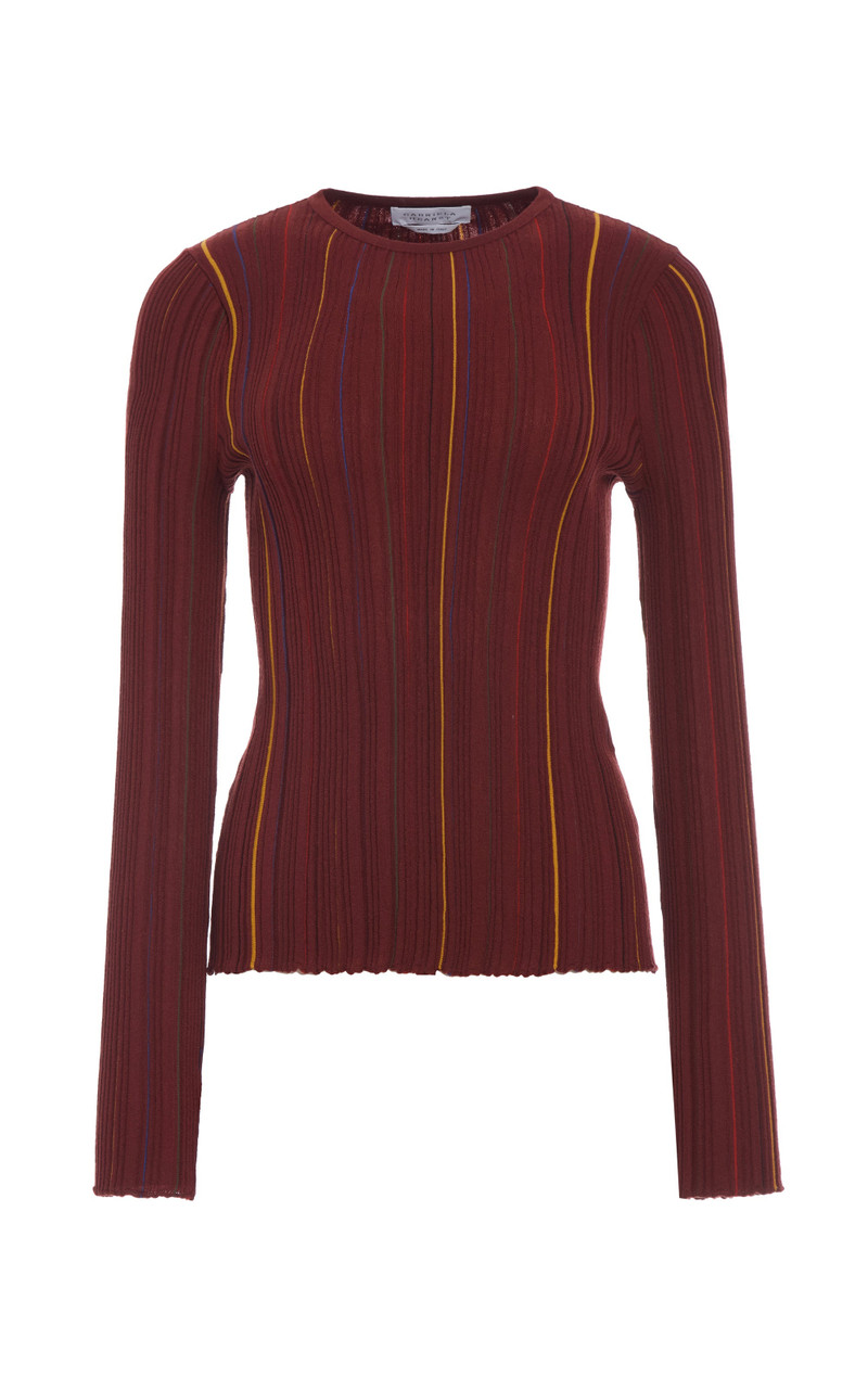 Augie Pinstripe Knit Sweater in Burnt Sienna Merino Wool - 1
