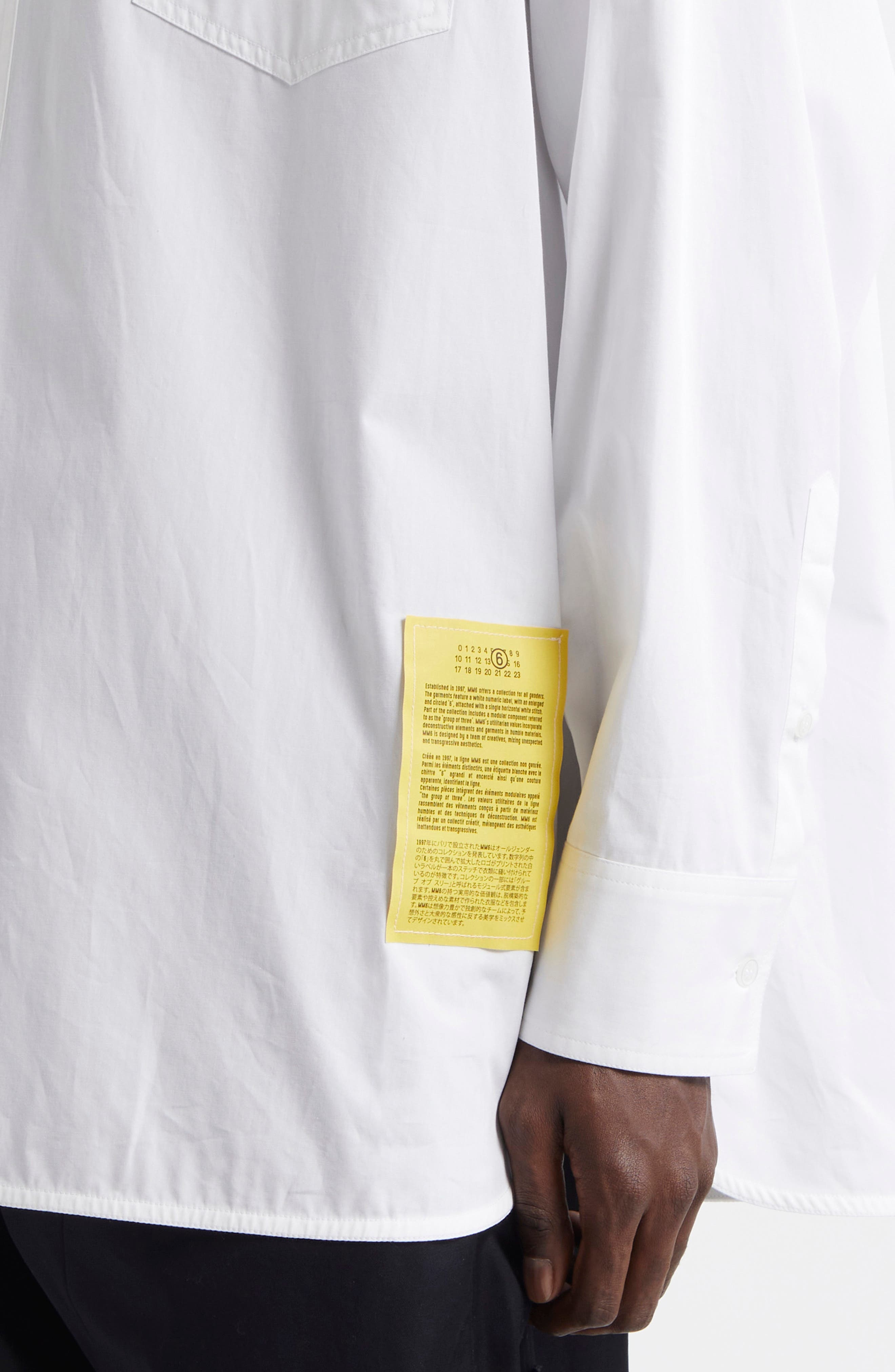 MM6 Maison Margiela Numeric Motif Label Button-Up Shirt in White at Nordstrom - 4
