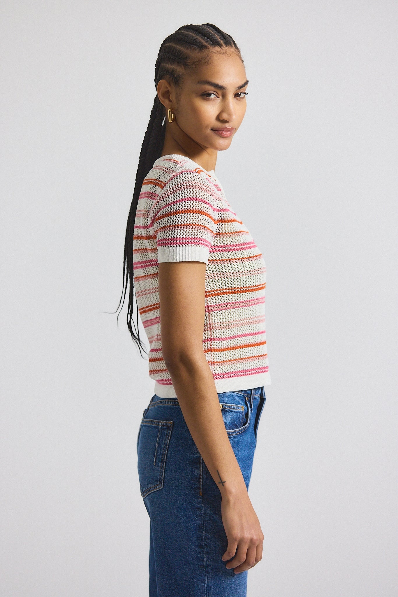 ANDY CORDED MESH SPLIT NECK SHORT SLEEVE SWEATER - 4