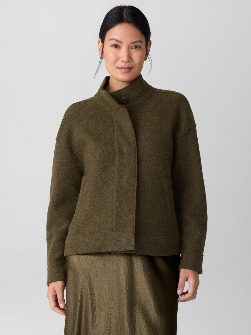 Lightweight Boiled Wool Stand Collar Jacket in Regenerative Wool 3
