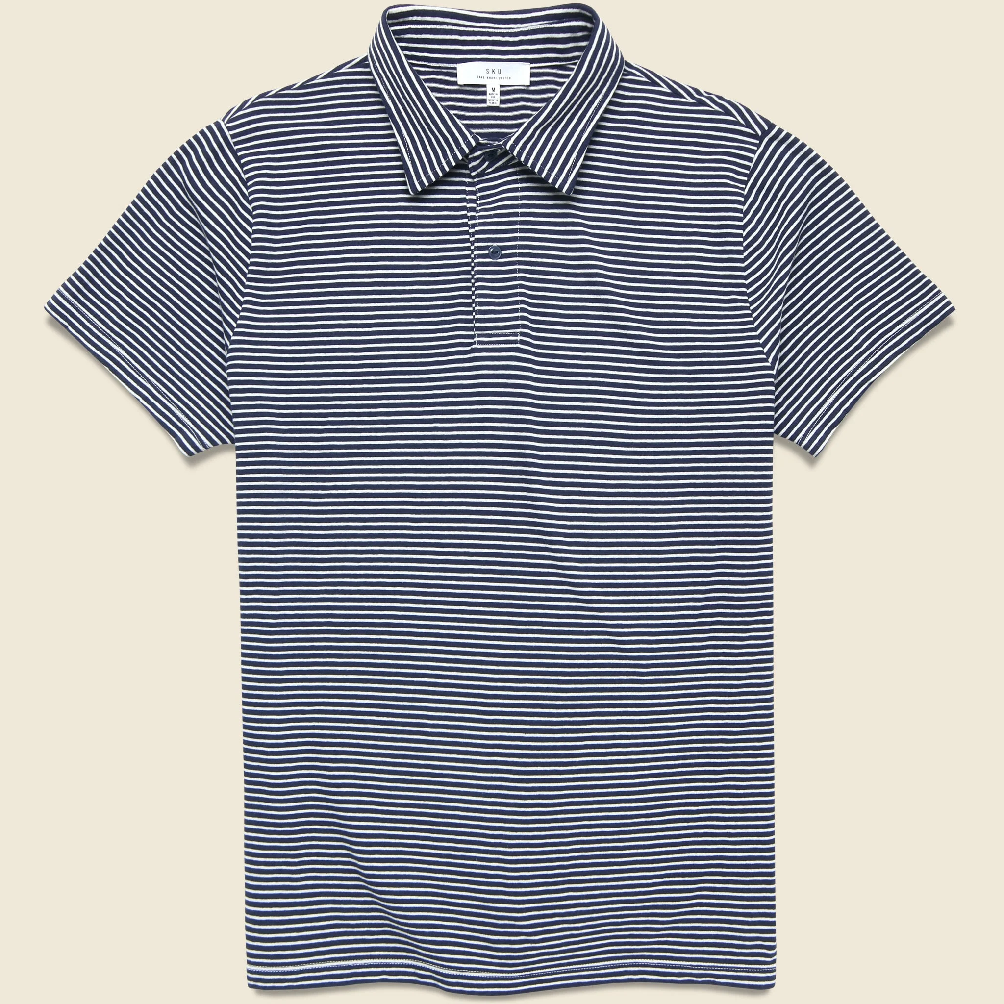 Yarn Dye Jersey Polo - White/Navy - 1