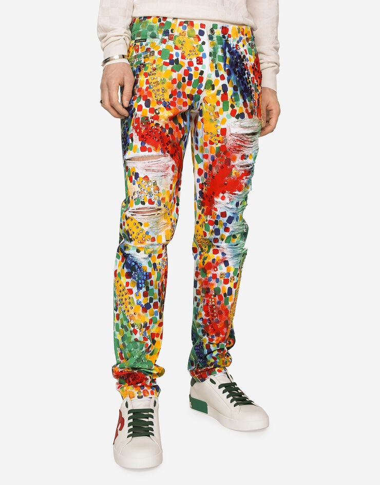 Printed regular-fit jeans with rips - 4