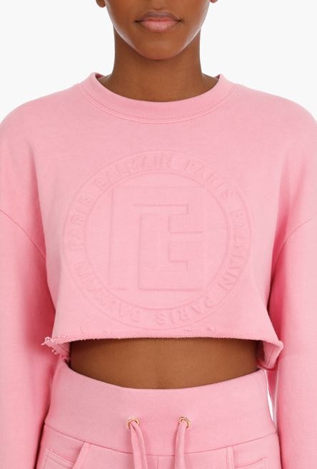 Cropped light pink sweatshirt with embossed Balmain logo - 5