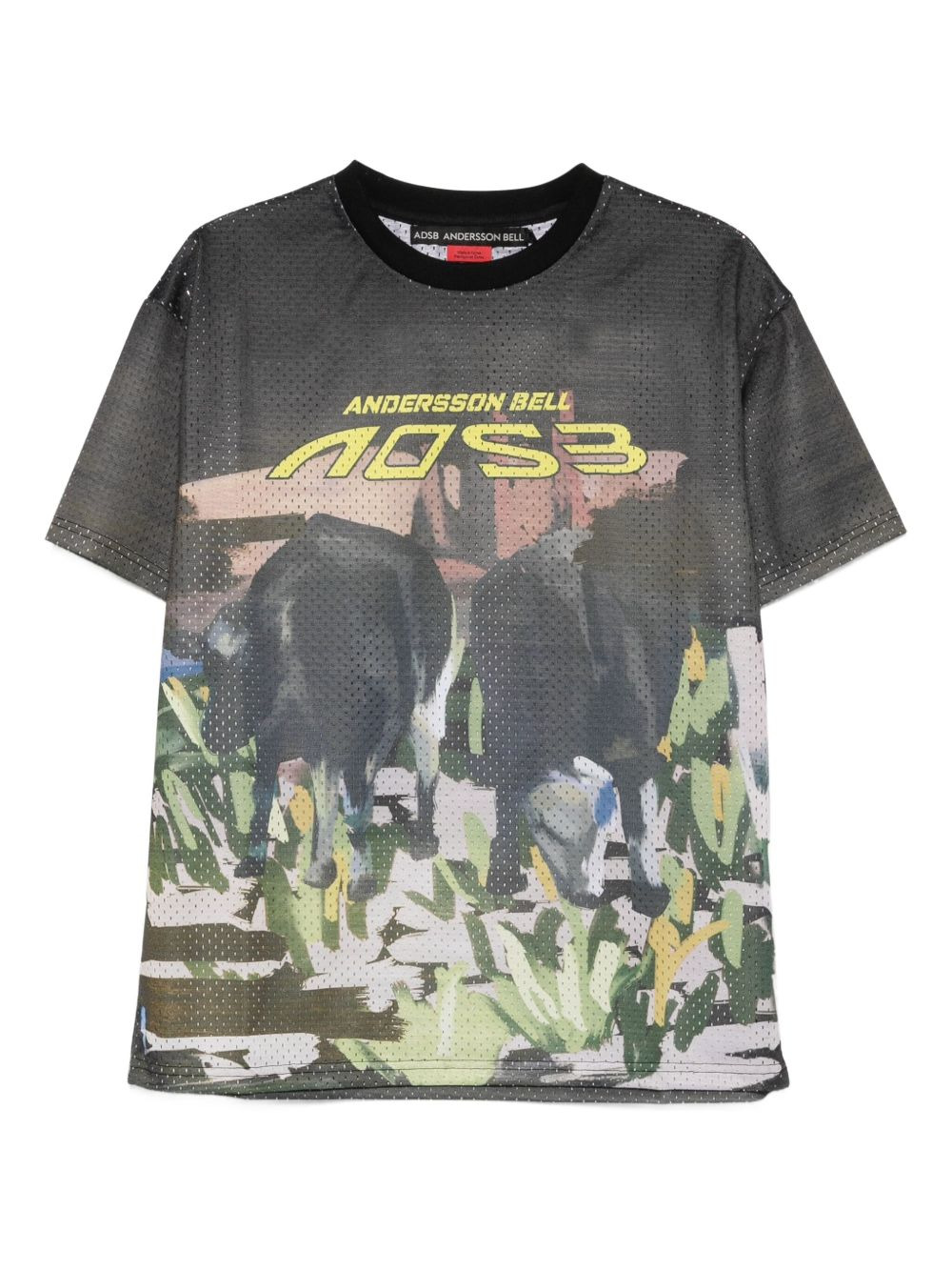 cow-print mesh T-shirt - 1