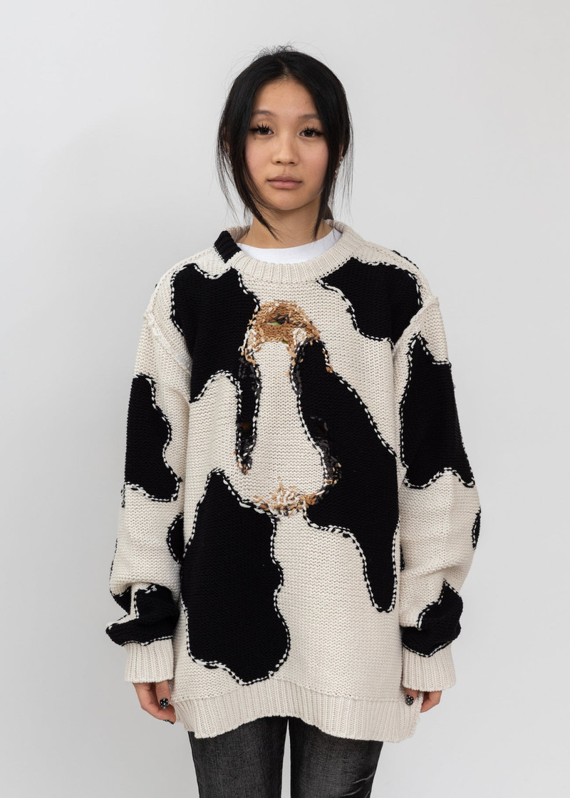 White Acting Cow Knit Pullover 1