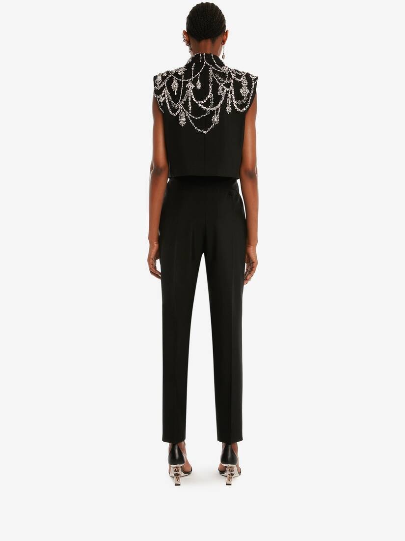 Sleeveless Embroidered Jacket in Black - 4