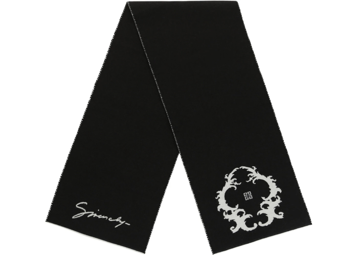 Givenchy Reversible Logo Wool Scarf Black White - 2
