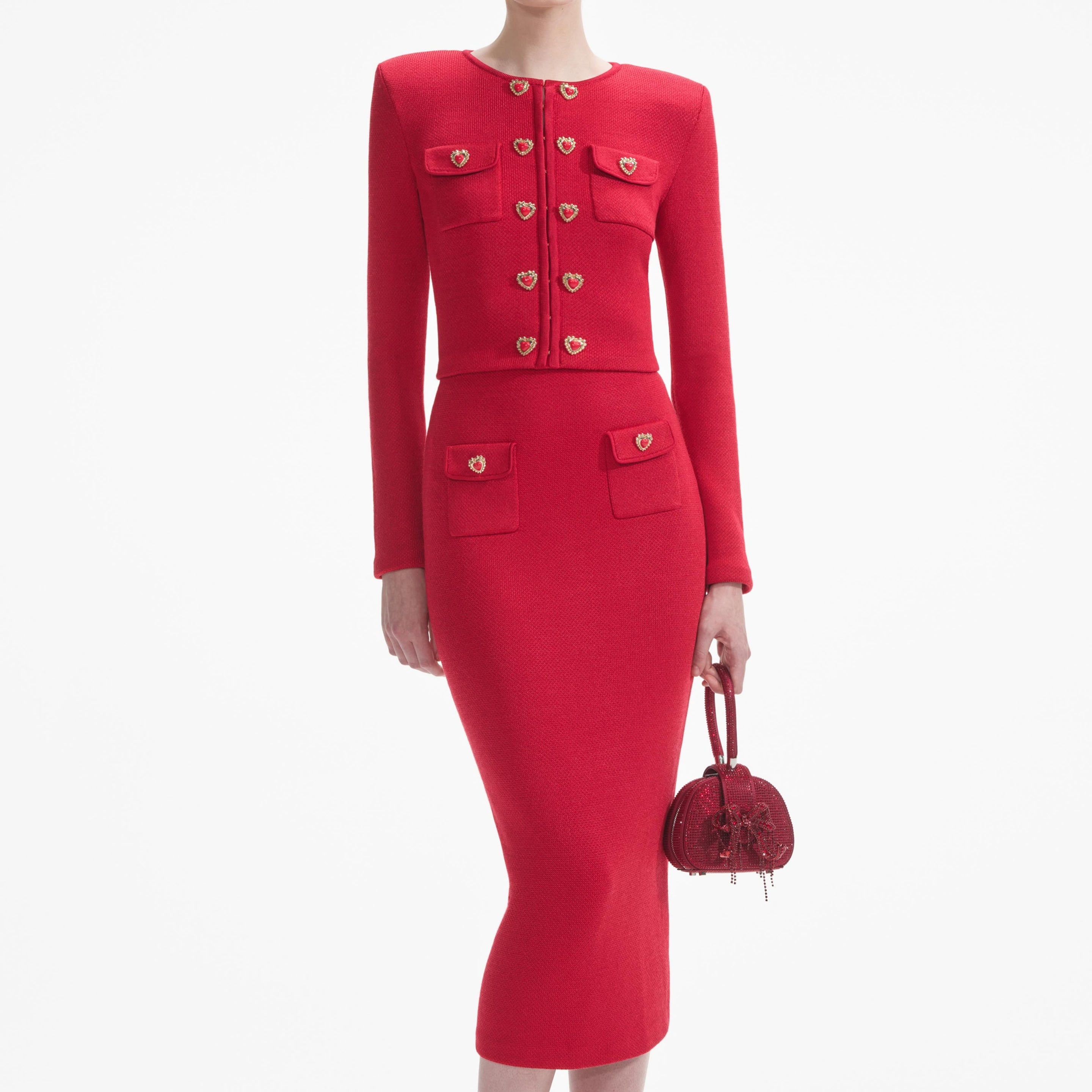 Red Knit Heart Buttoned Cardigan - 4