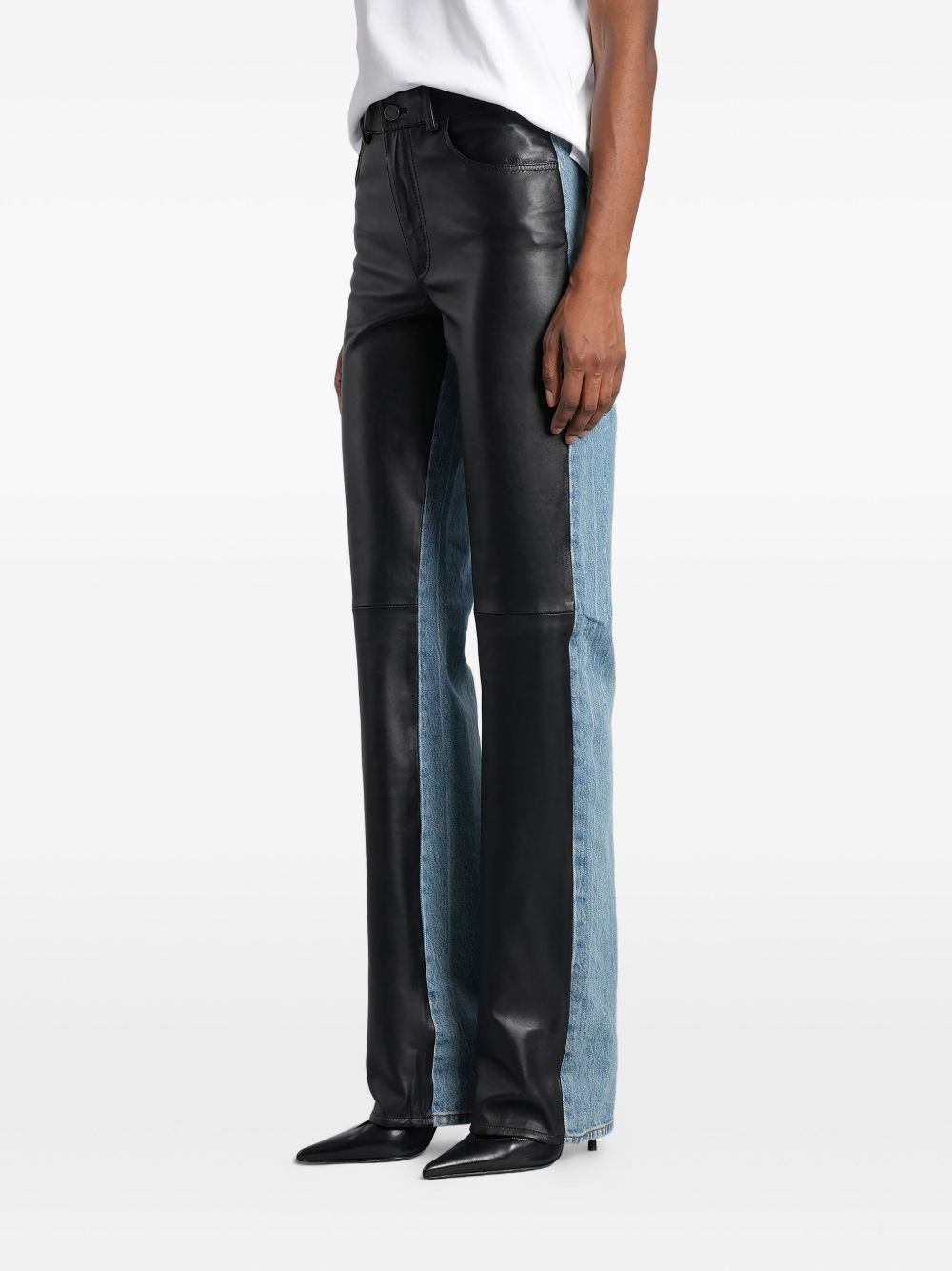 leather-panel jeans - 3