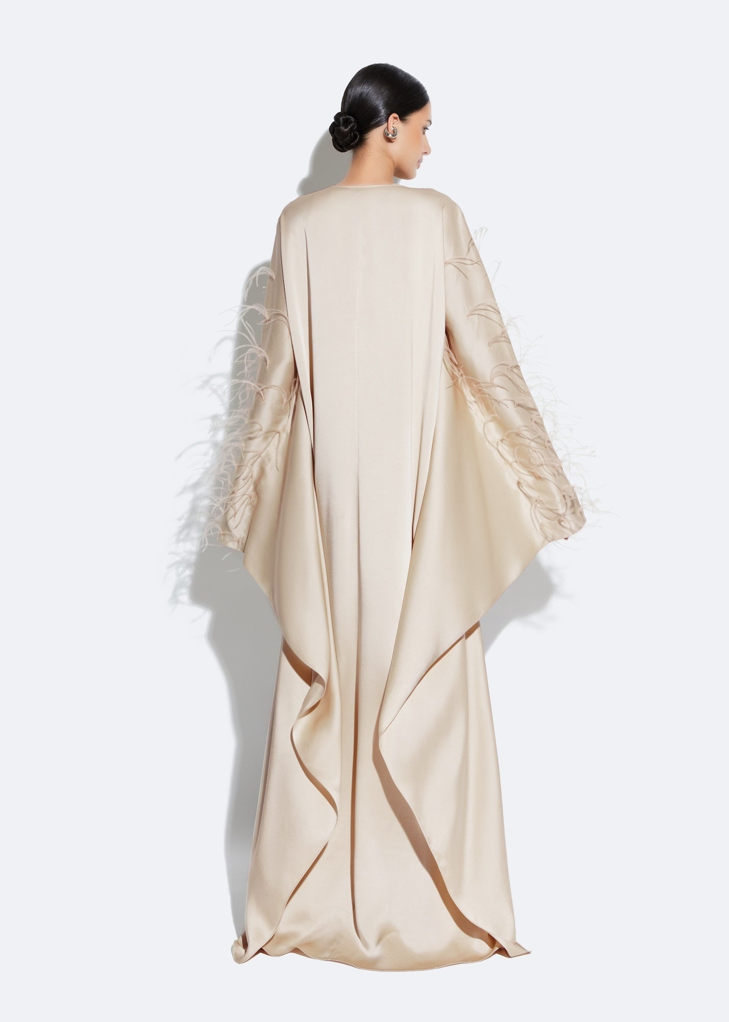 Satin Caftan With Feathers - 3