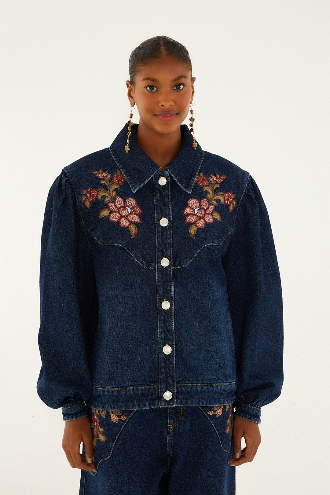 Denim Flower Embroidery Jacket - 6