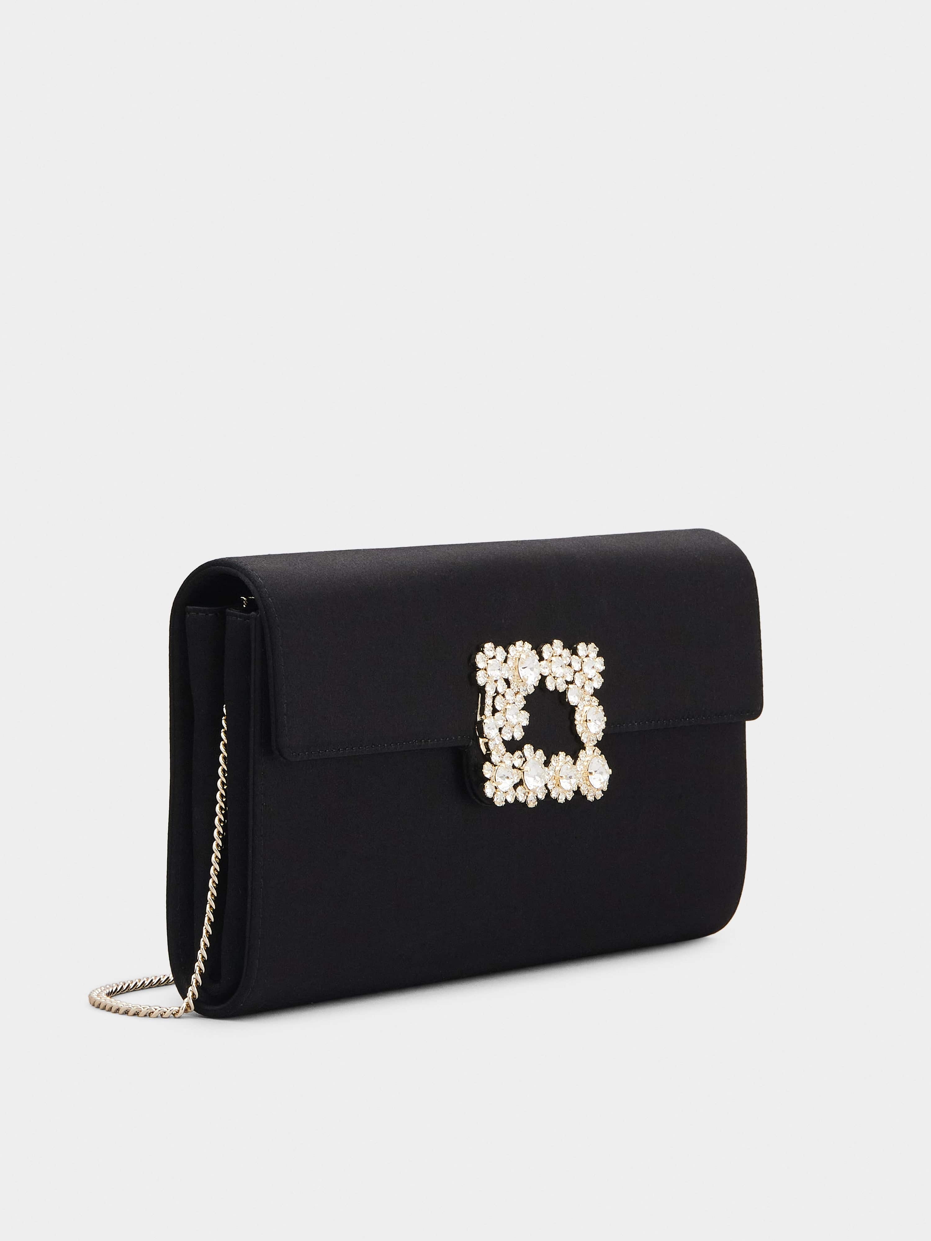 Flower Strass Buckle Clutch in Satin - 3