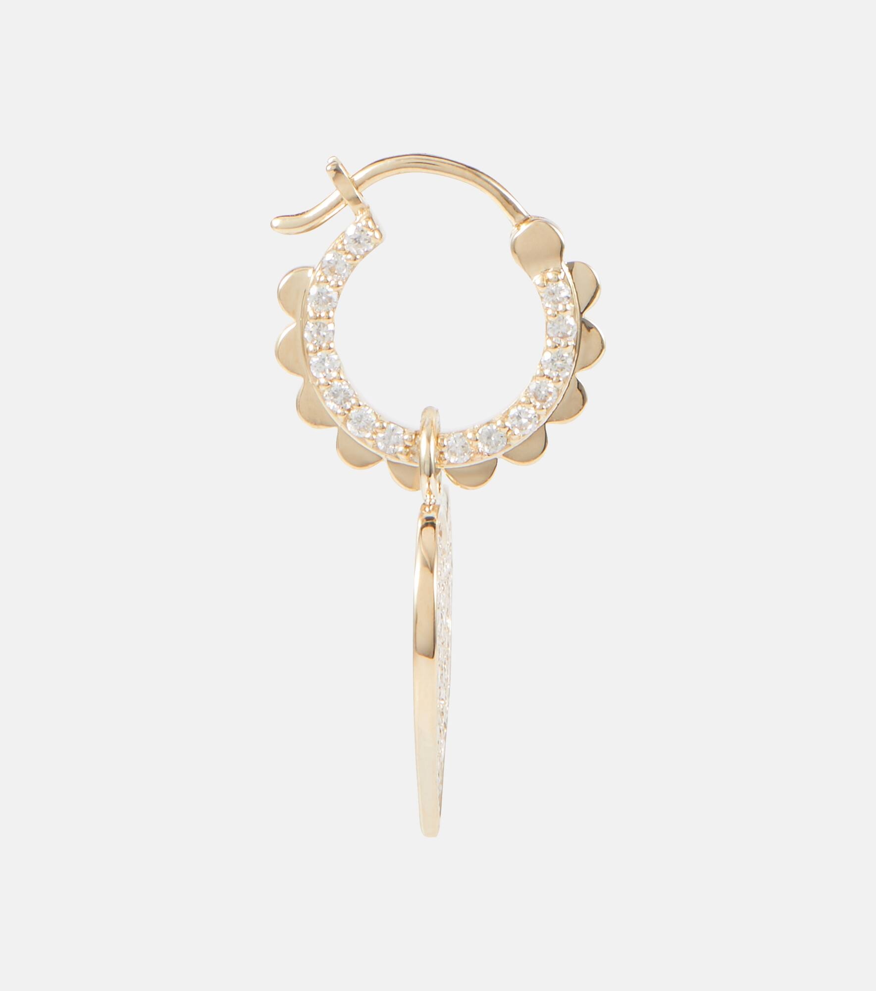 14kt gold scalloped heart charm hoop earrings with diamonds - 4
