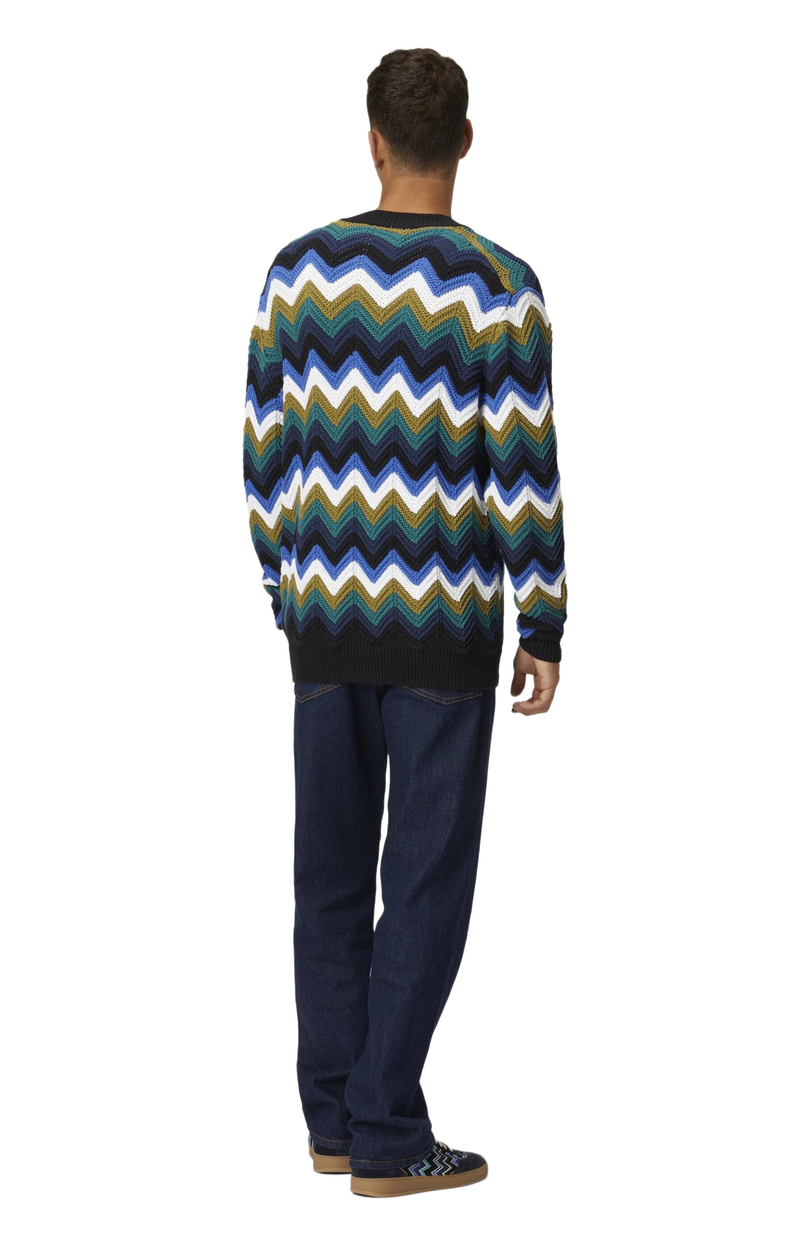 Missoni Chevron Knit Cardigan With Pockets And Contrasting Piping in Blue at Nordstrom - 7