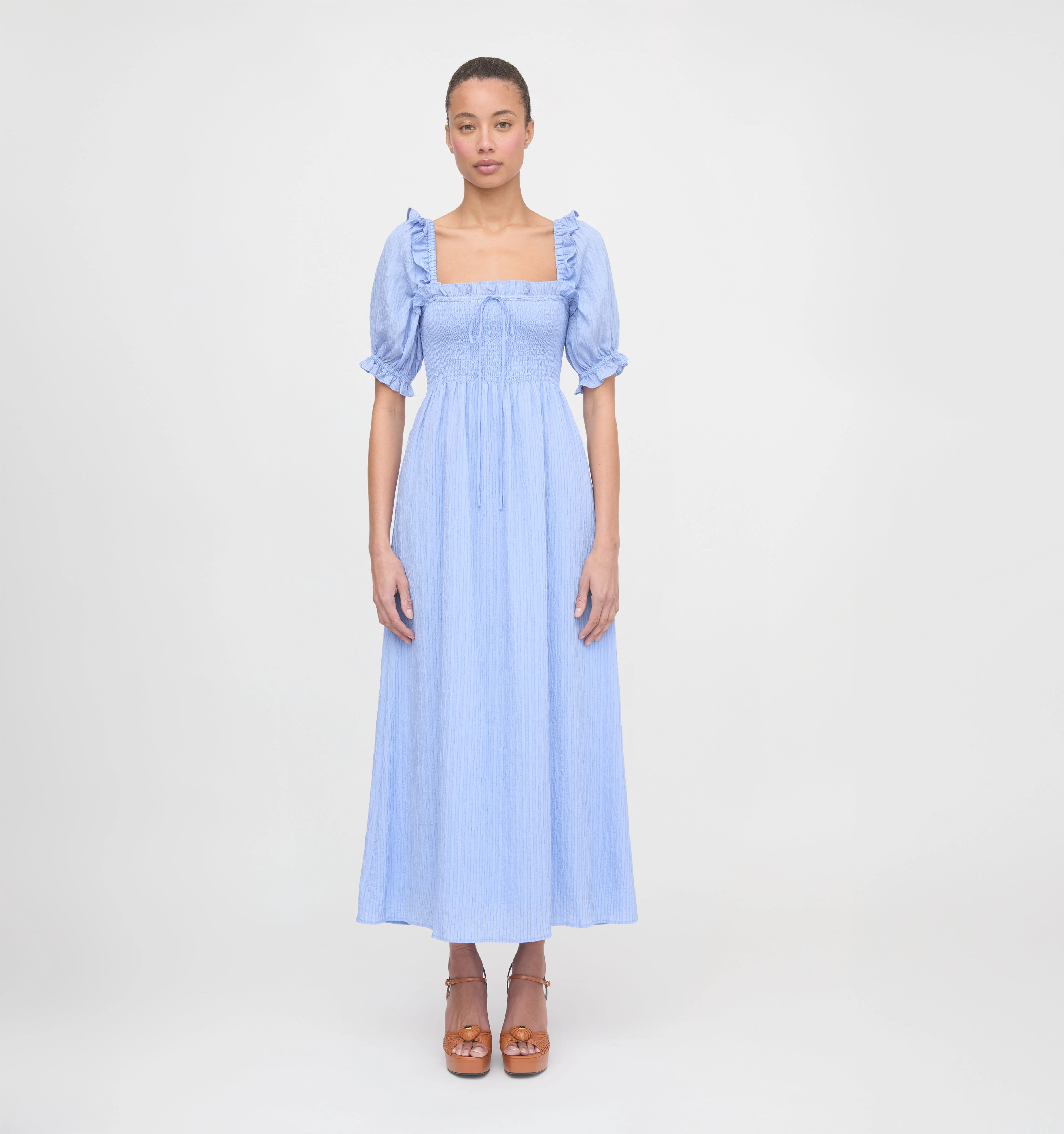 The Scarlett Nap Dress - Bluebird Tonal Seersucker - 1