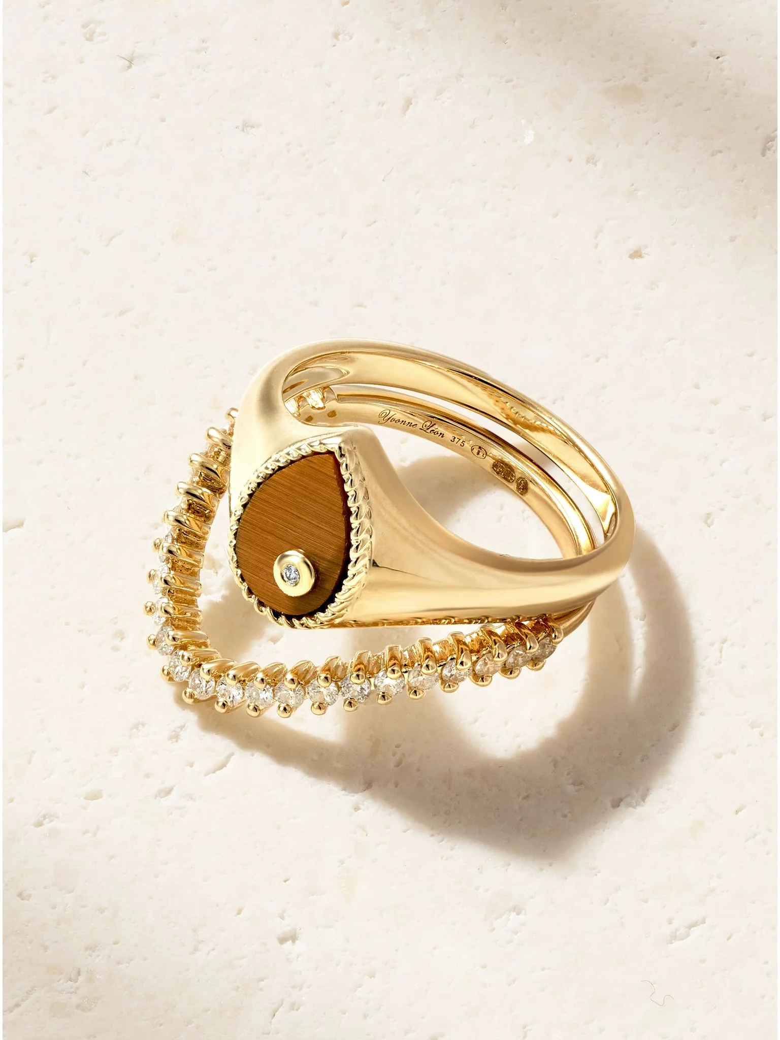 Baby Chevaliere Poire 9-karat gold, tiger's eye and diamond ring Gold - 1