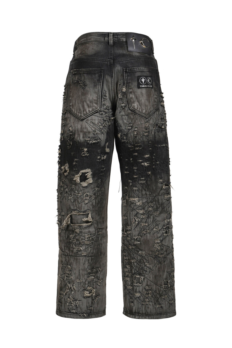 Thug Club HARD-WASHED DAMAGED DENIM PANTS / BLK outlook