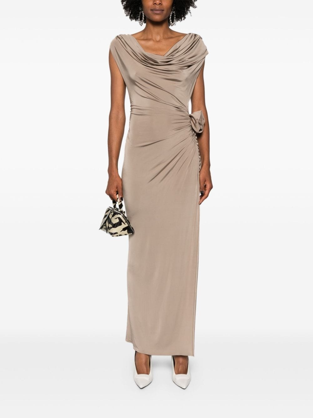 floral-appliqué jersey midi dress - 2