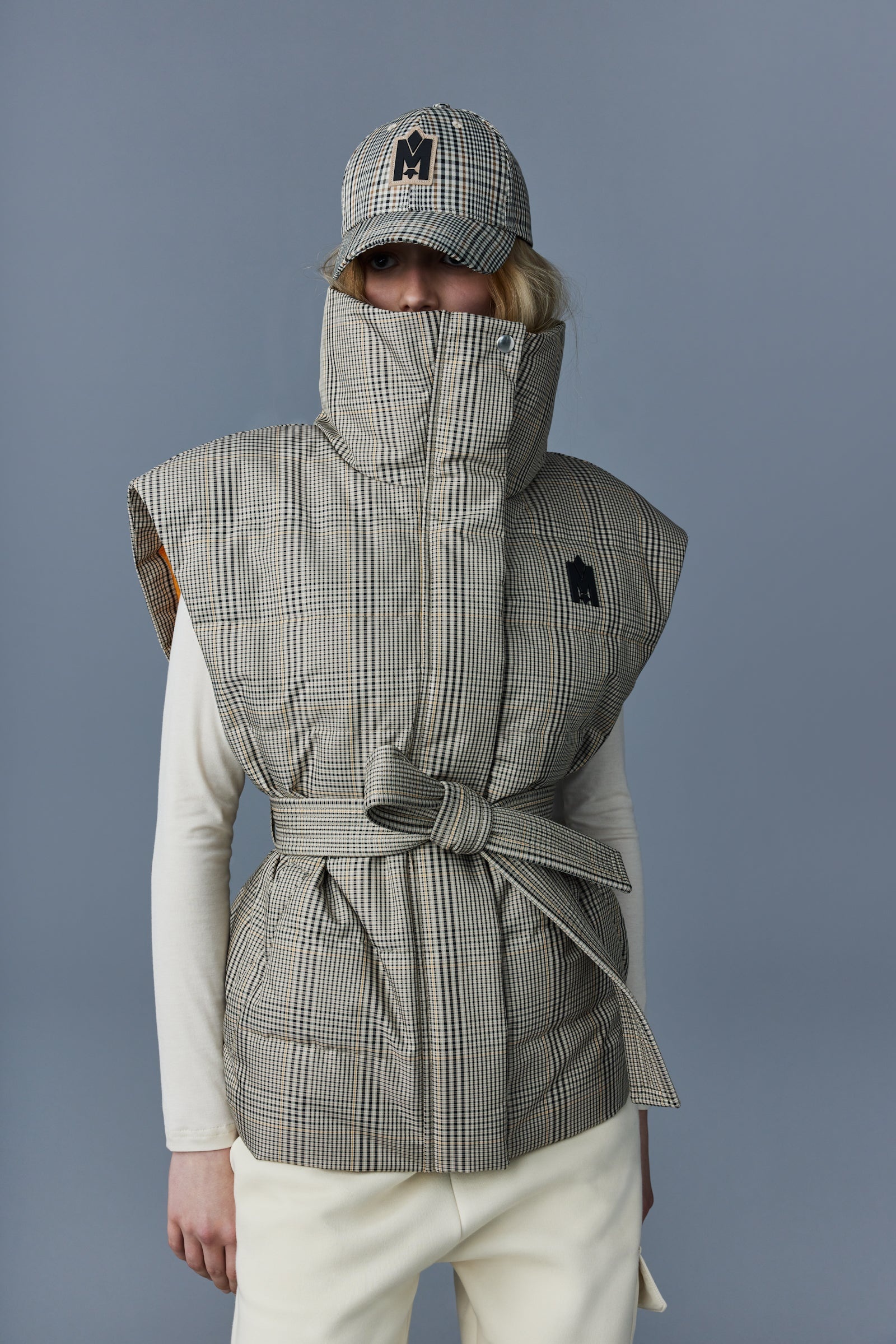 ZERINA Duvet down plaid vest with belt for ladies - 5