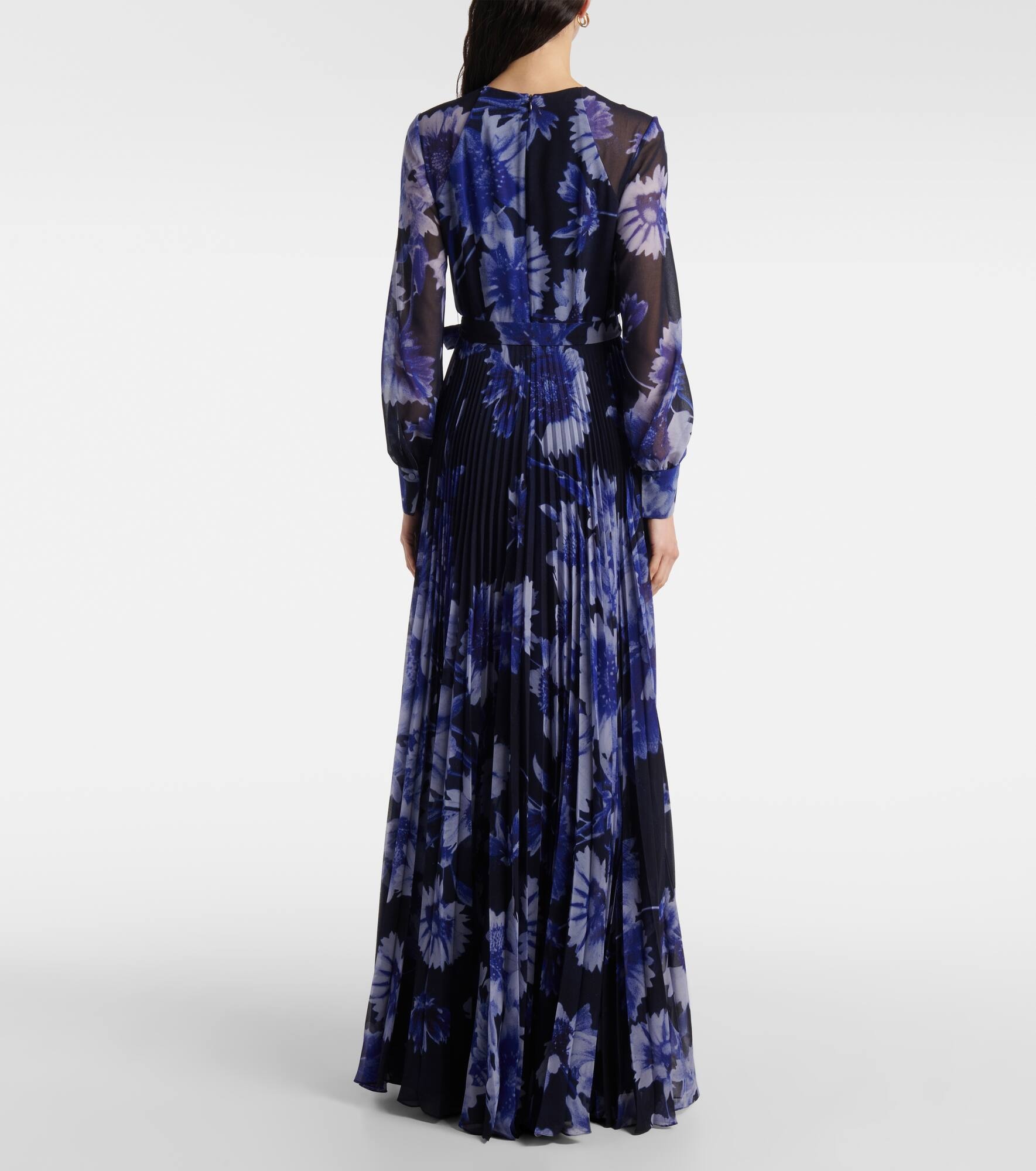 Floral pleated voile gown - 3