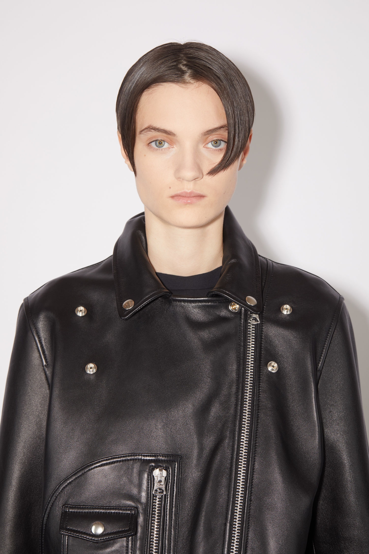 Leather biker jacket - Black - 8