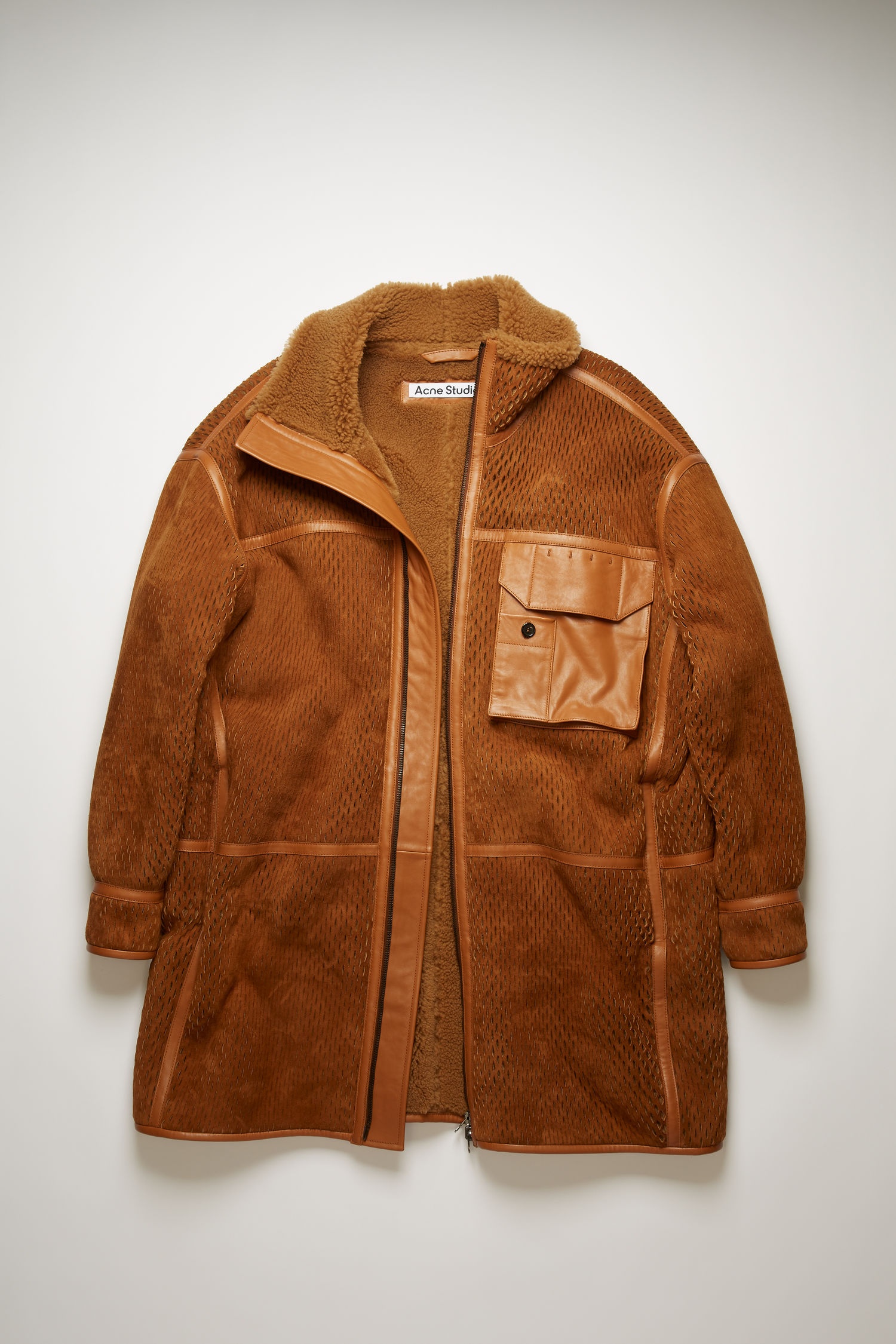Laser-cut suede coat camel brown - 1