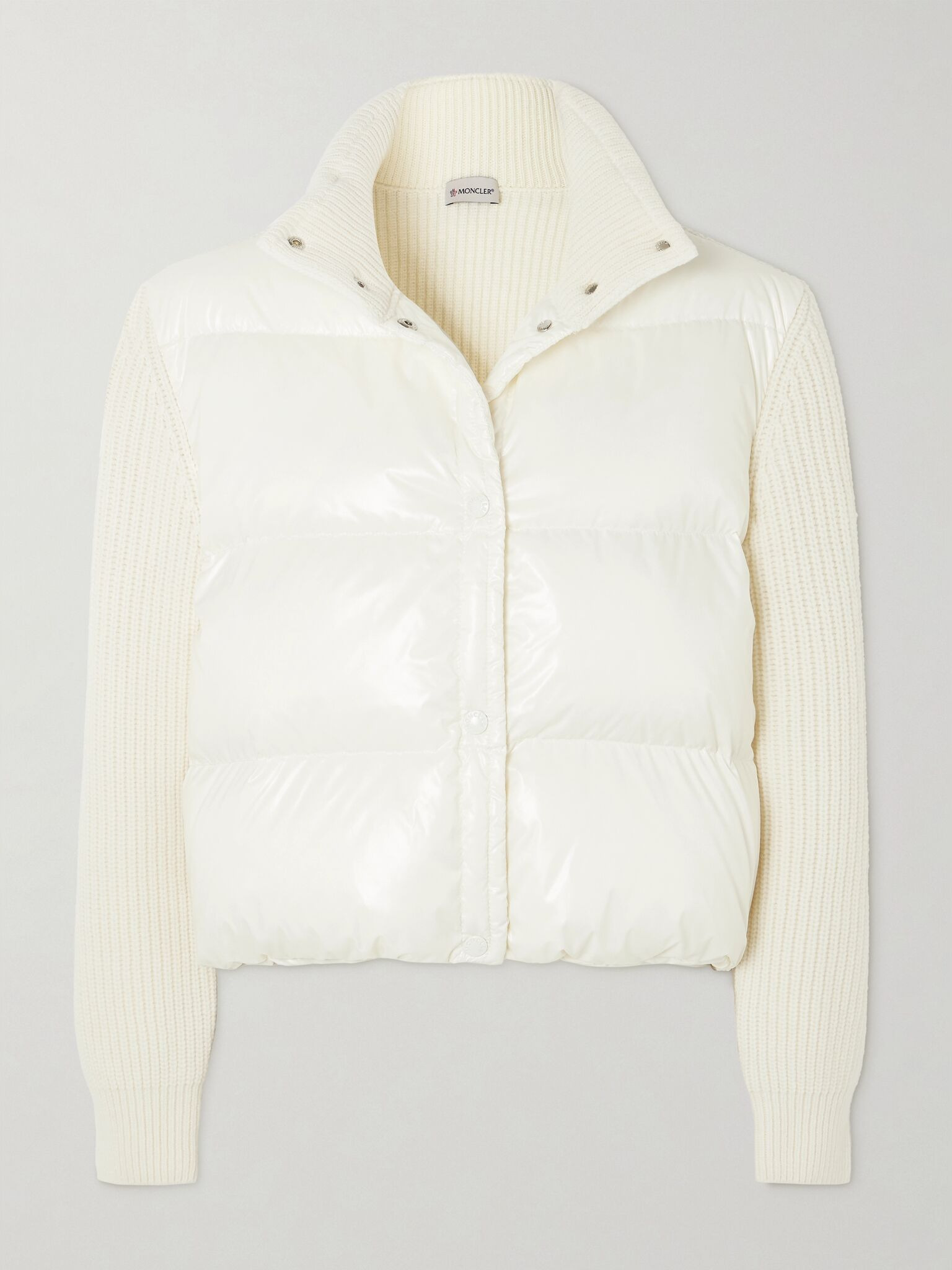 Ribbed wool and quilted shell down hoodie White - 1