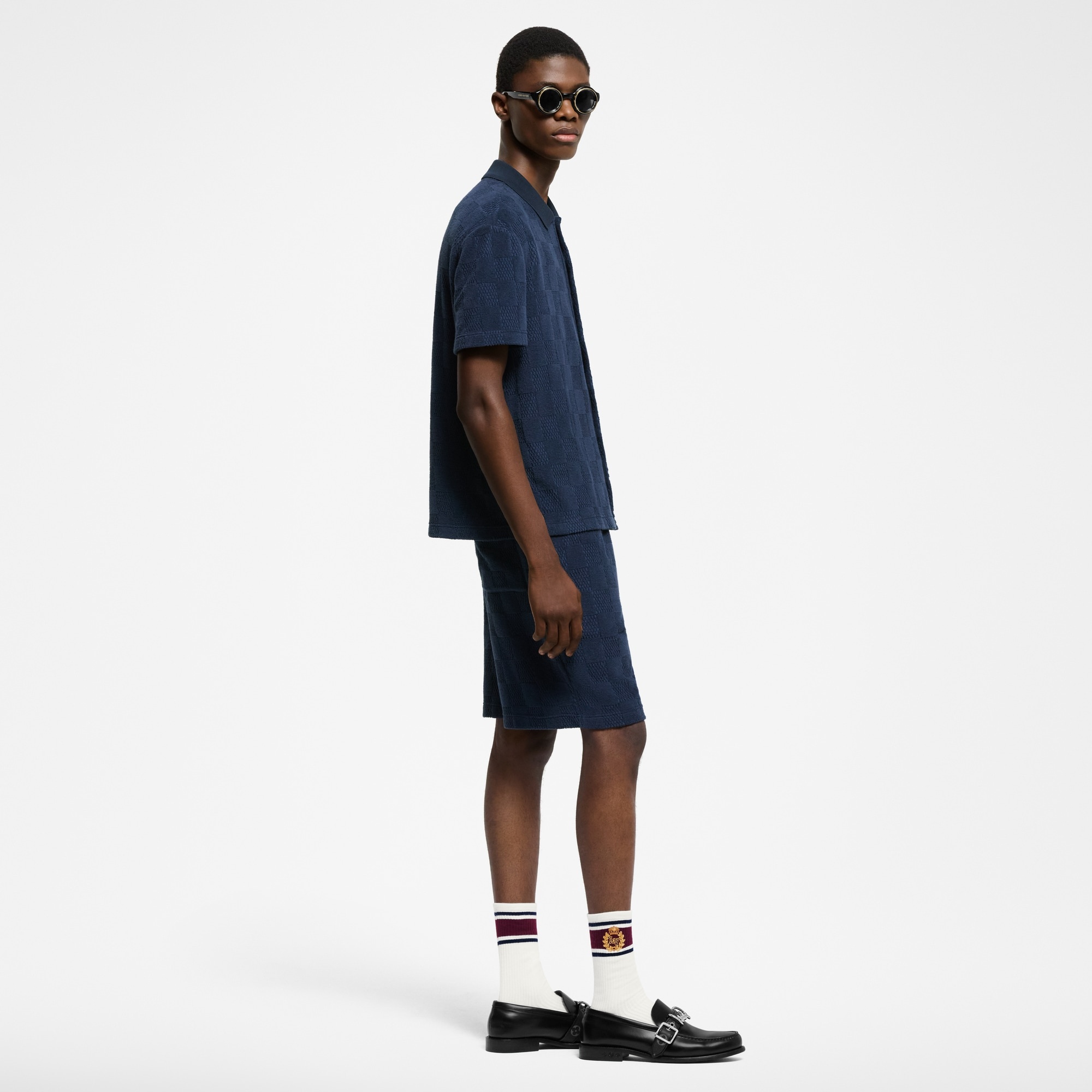 Damier French Terry Short-Sleeved Cotton-Blend Shirt - 3