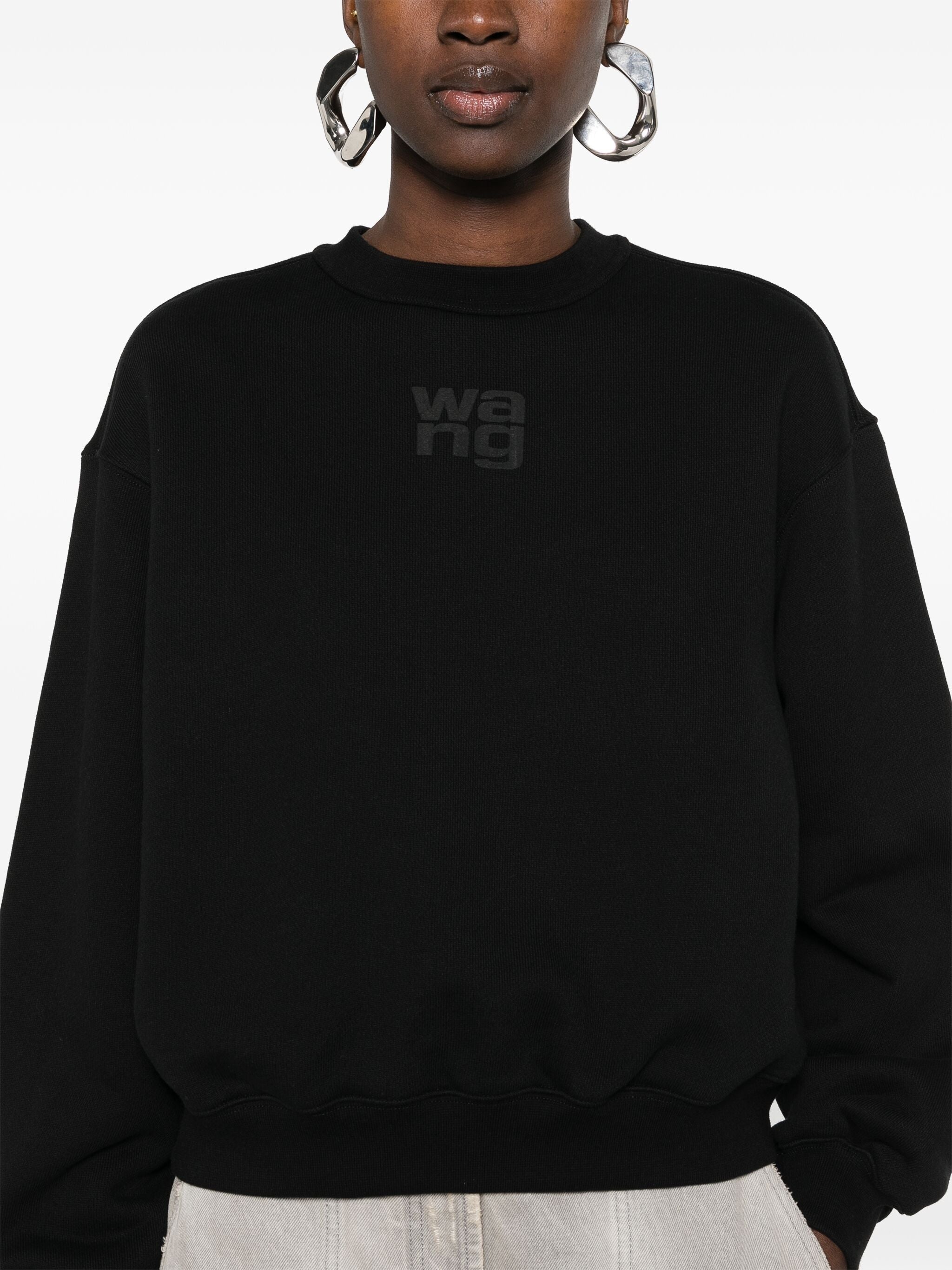 T BY ALEXANDER WANG Women Essential Terry Crew Sweatshirt W/Puff Paint Logo - 1