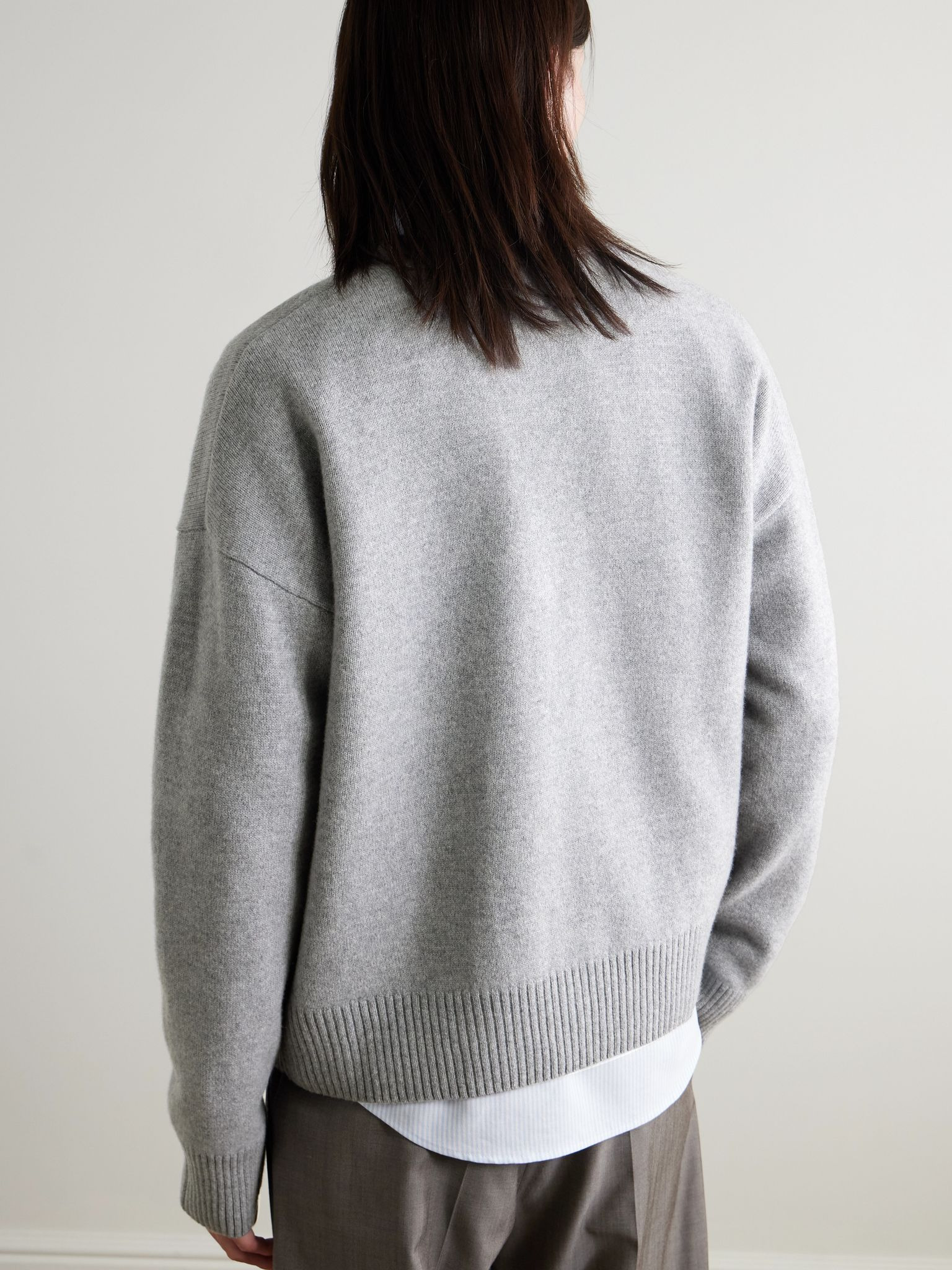 Logo-Embroidered Wool and Cashmere-Blend Cardigan Gray - 4