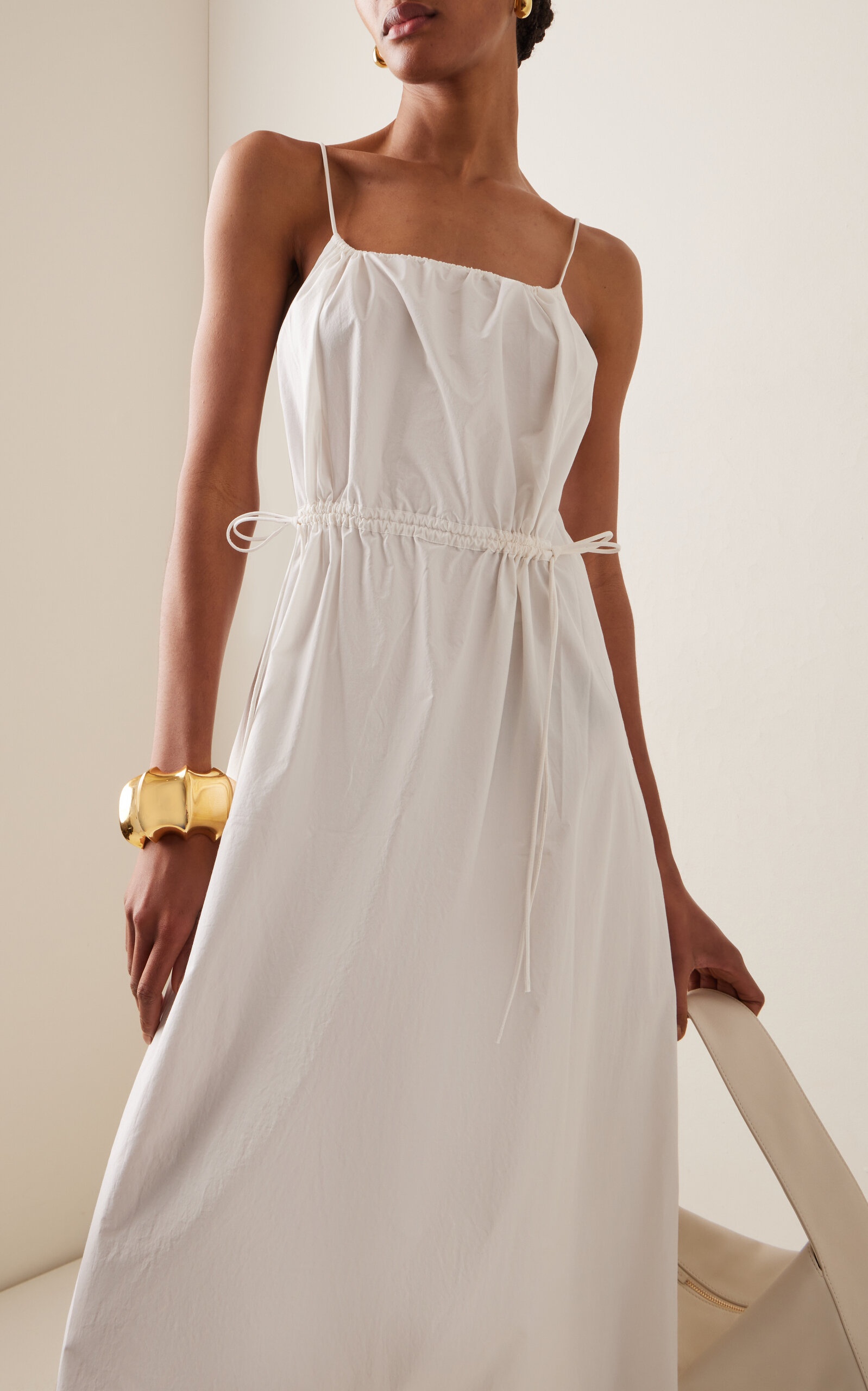 Drawstring-Detailed Cotton Maxi Dress white - 2