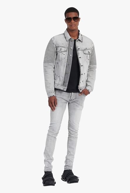 Slim cut faded light gray cotton jeans with embossed Balmain logo - 2