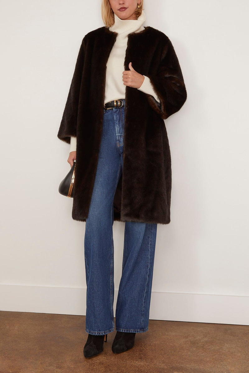 Loulou de Saison Moore Round Neck Long Coat in Grizzly outlook
