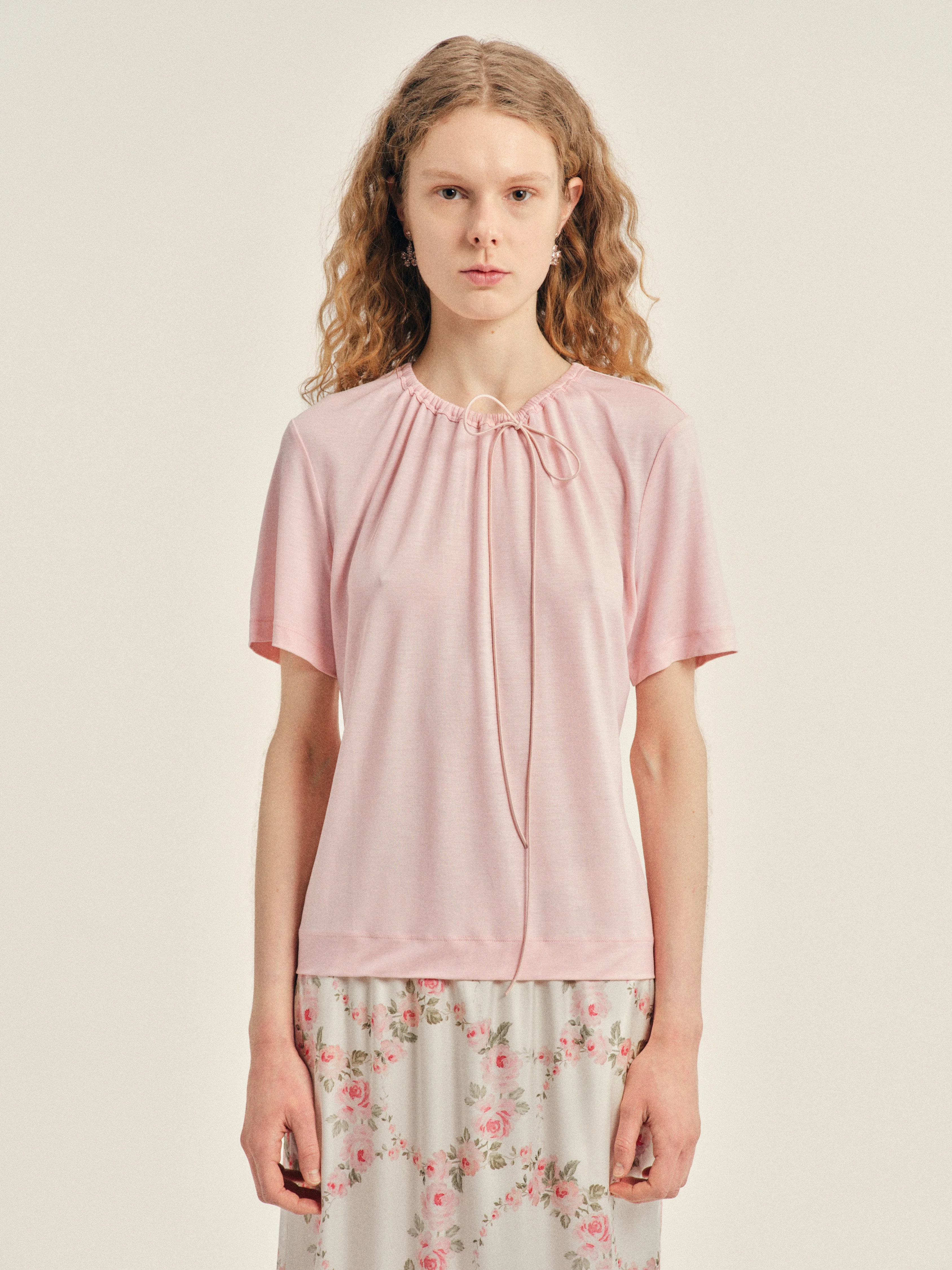 Cord Neck Easy T-Shirt - 1