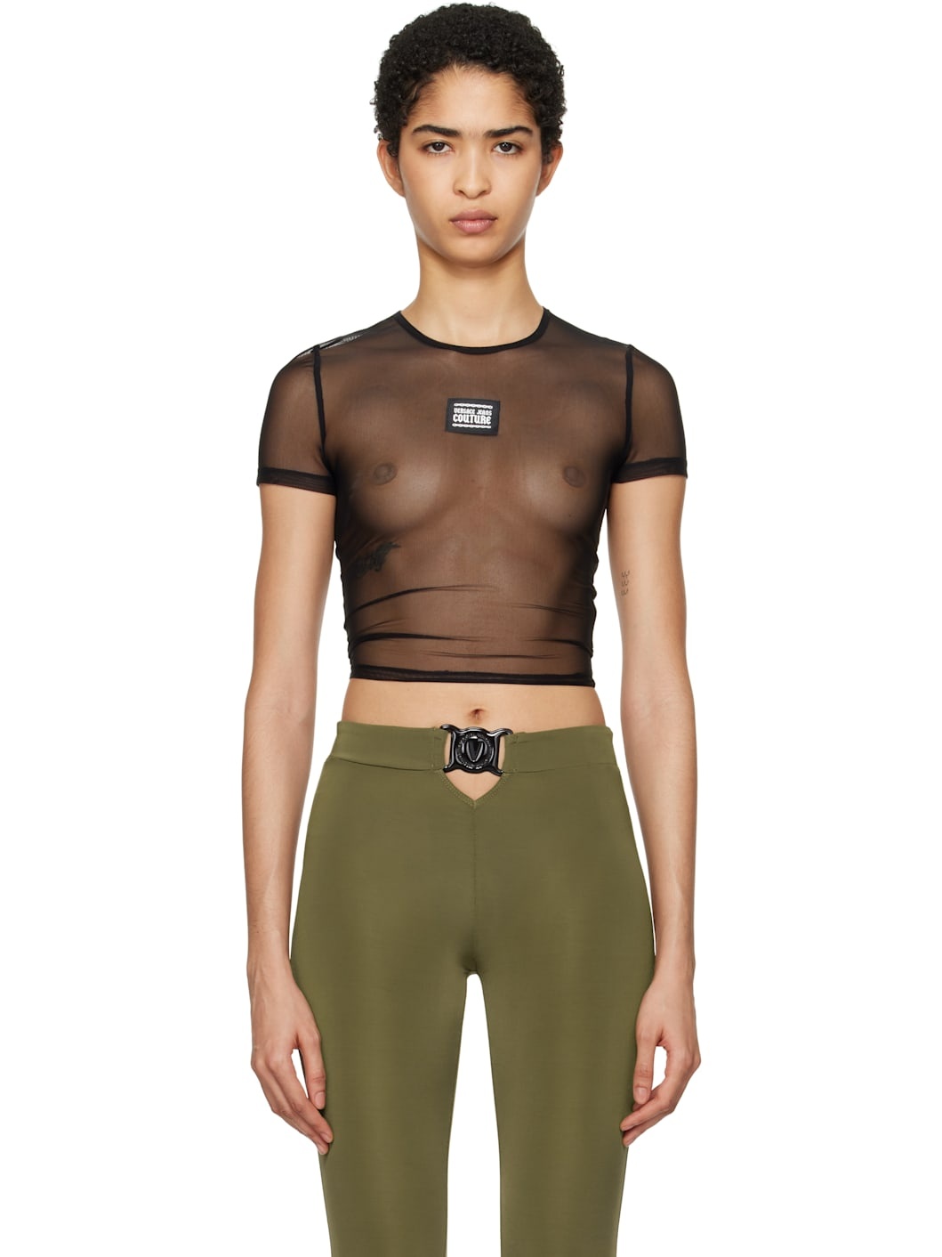 Black Mesh Crop T-shirt - 1