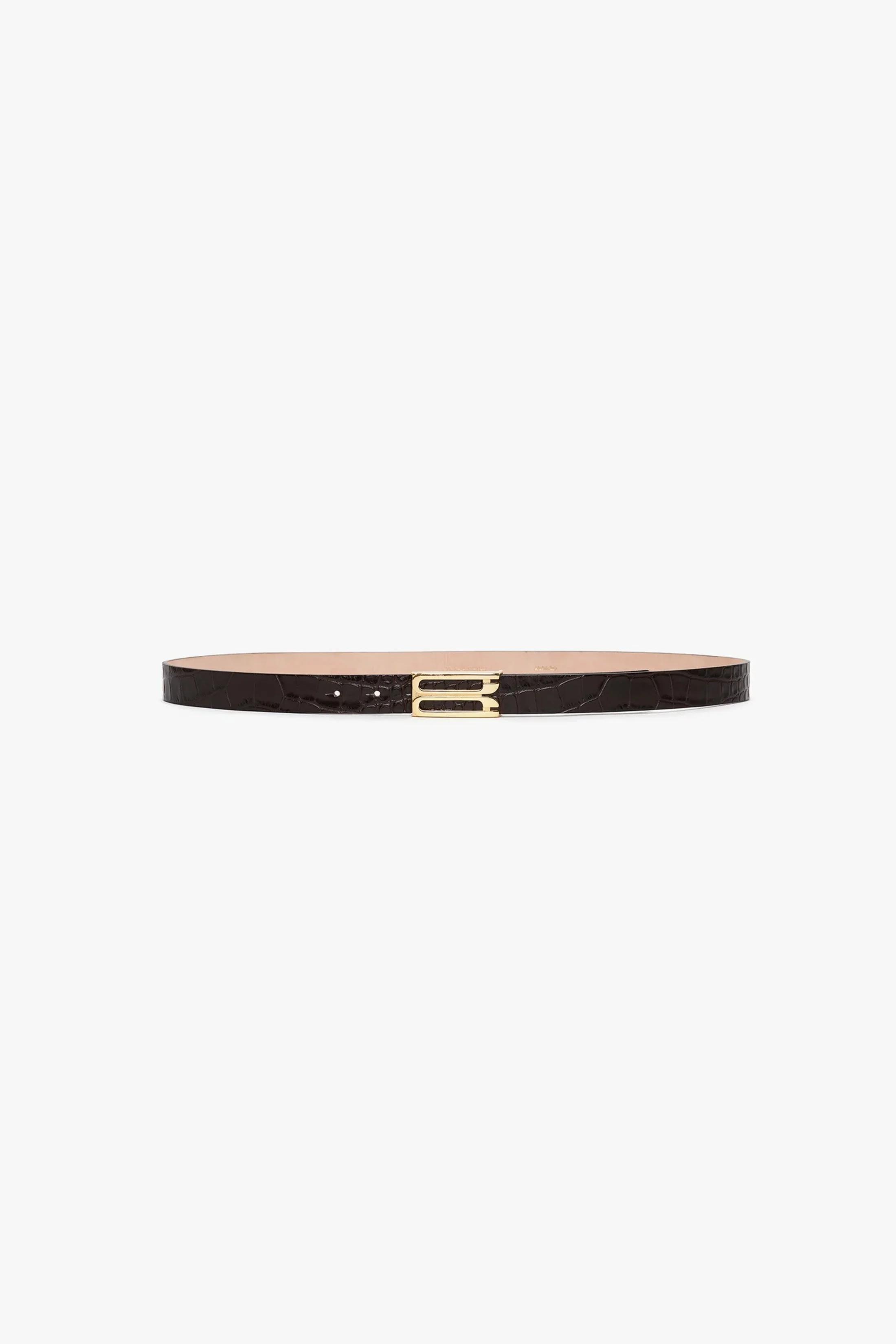 Frame Belt In Espresso Croc Embossed Calf Leather - 1