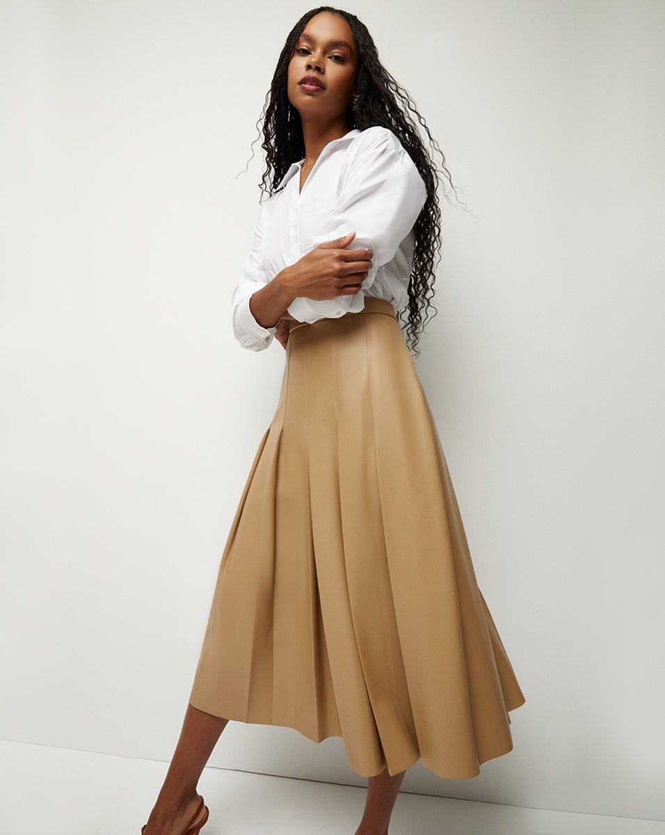 HERSON VEGAN LEATHER PLEATED MIDI SKIRT - 2