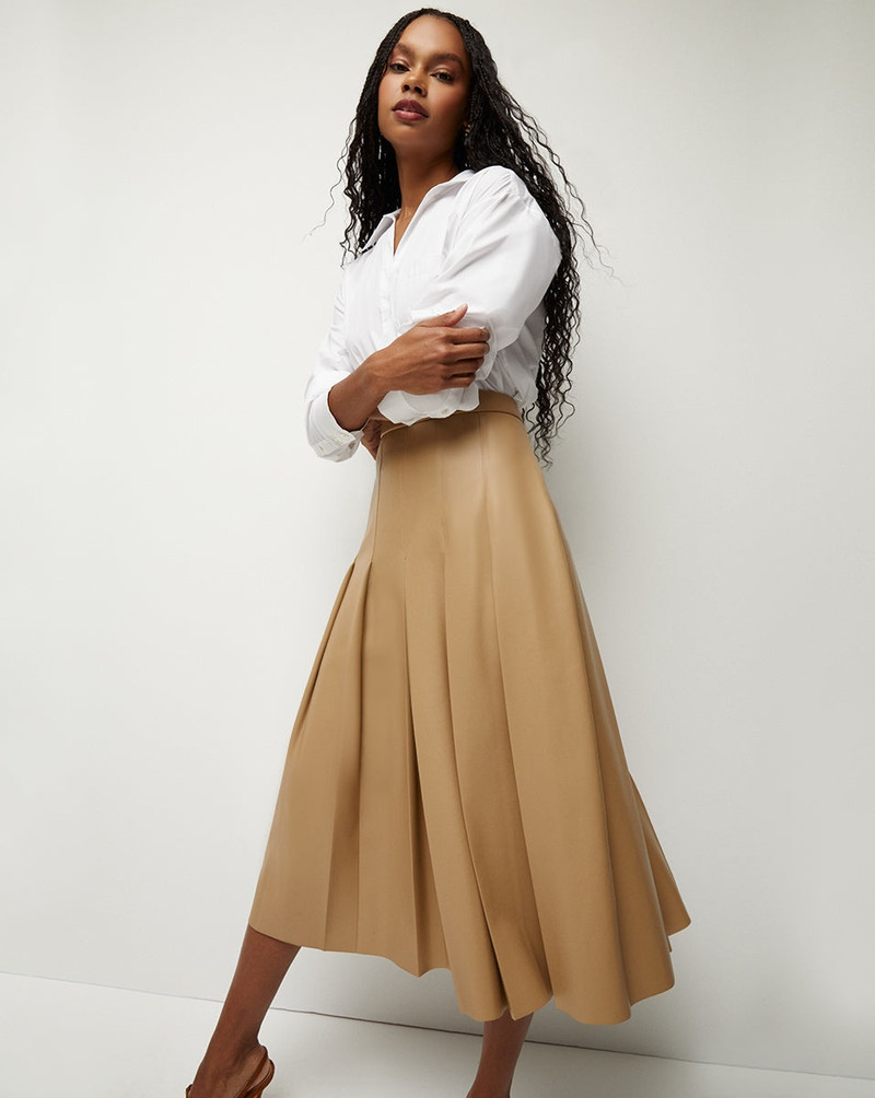 VERONICA BEARD HERSON VEGAN LEATHER PLEATED MIDI SKIRT outlook