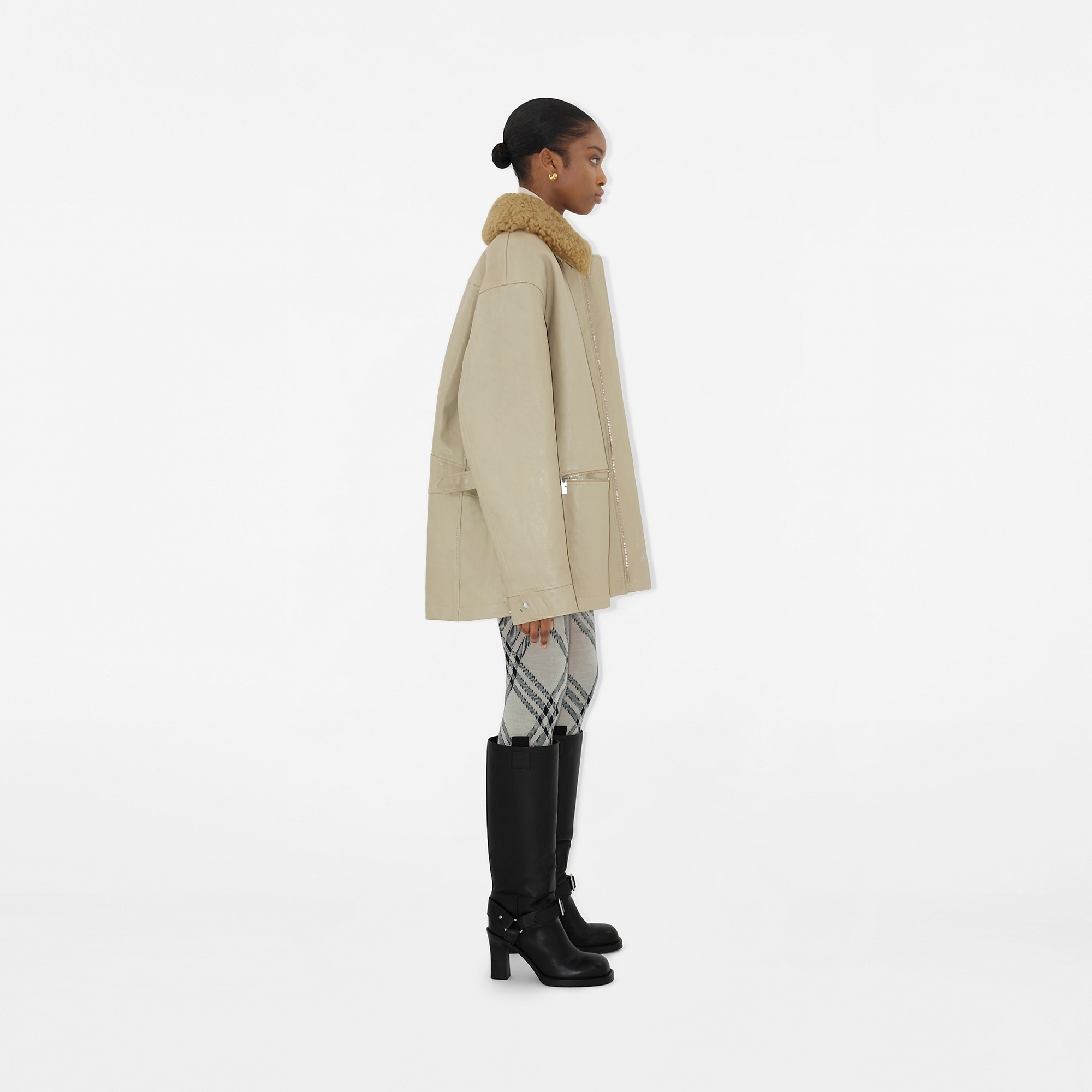 Short Leather Car Coat - 3